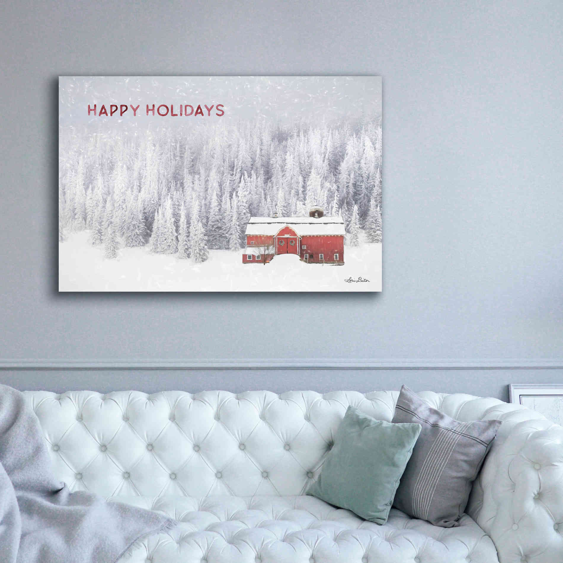 'Snowy Forest Happy Holidays' by Lori Deiter, Canvas Wall Art,60 x 40