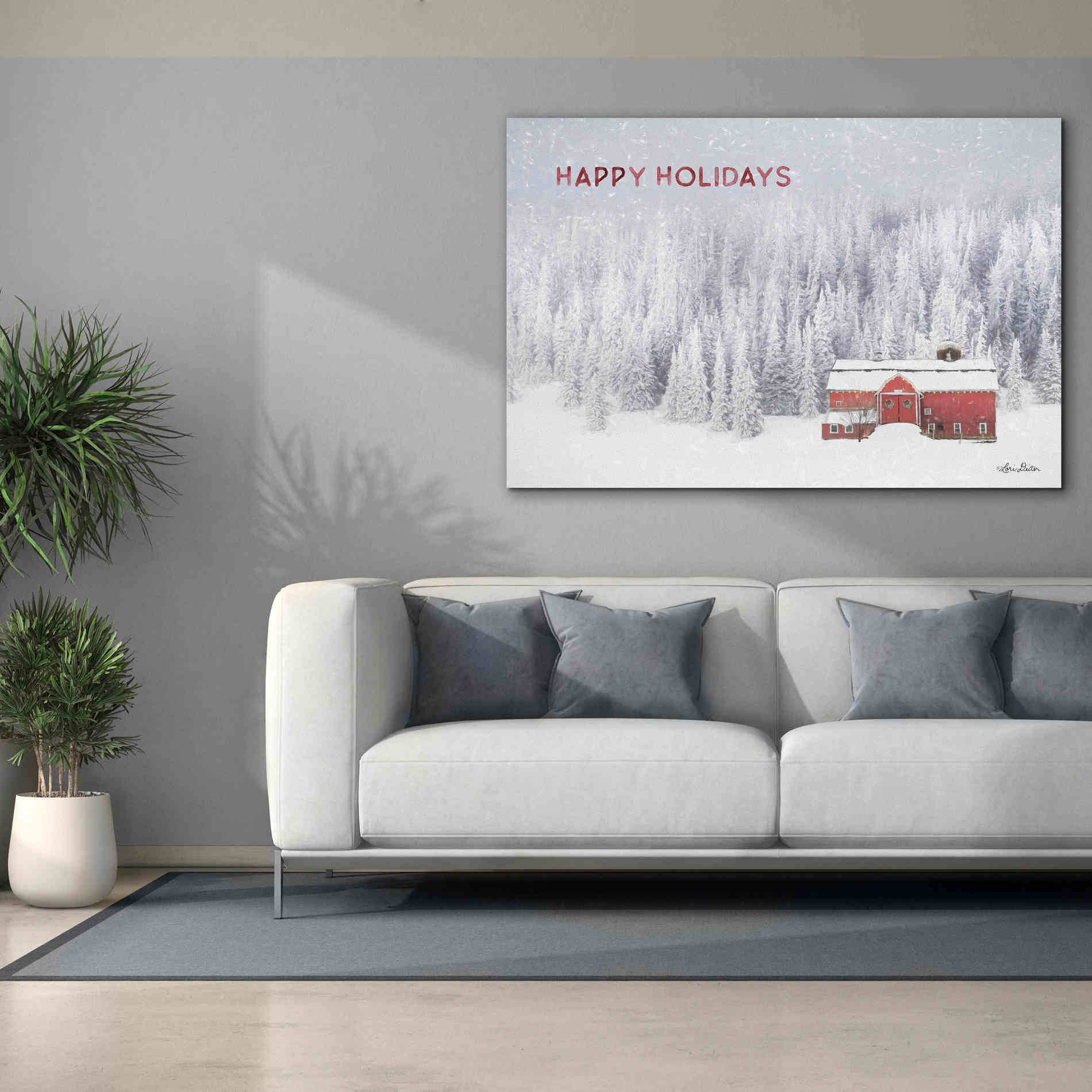 'Snowy Forest Happy Holidays' by Lori Deiter, Canvas Wall Art,60 x 40