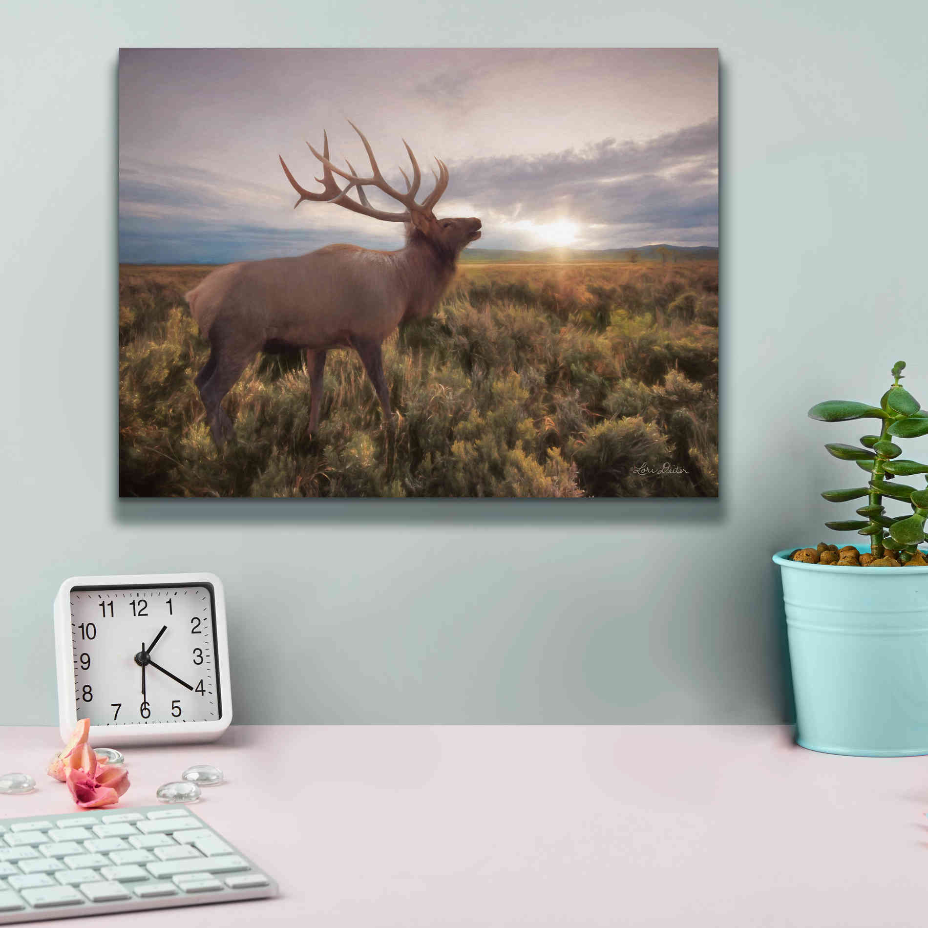 'Jackson Sunrise with Elk' by Lori Deiter, Canvas Wall Art,16 x 12