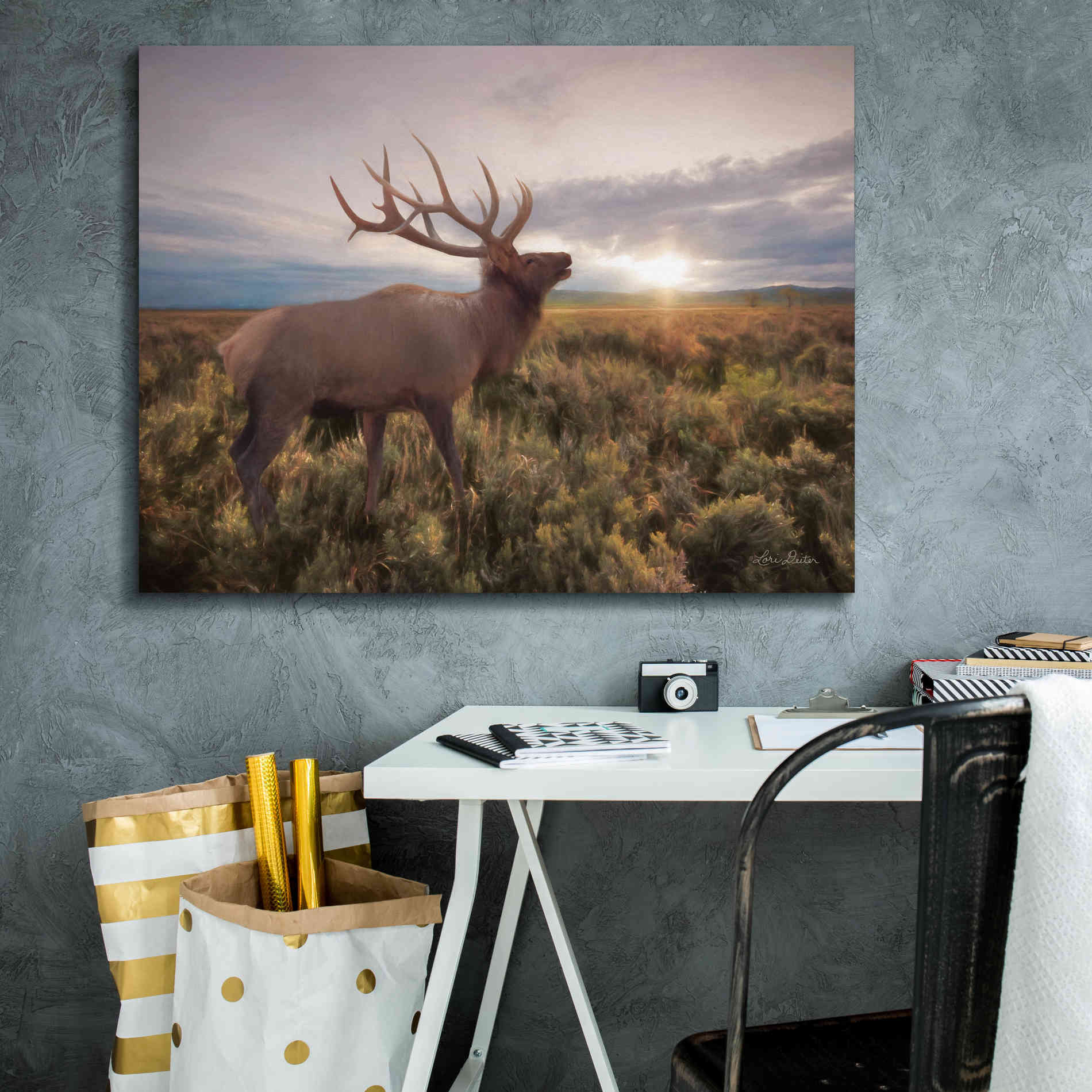 'Jackson Sunrise with Elk' by Lori Deiter, Canvas Wall Art,34 x 26