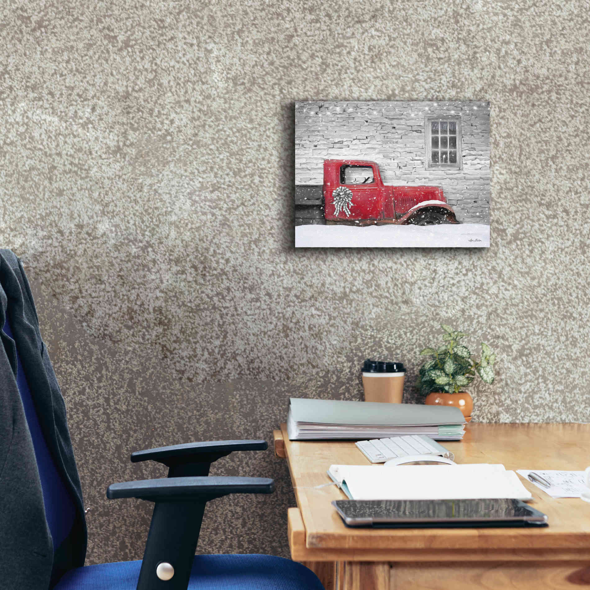 'Christmas Truck with Plaid Bow' by Lori Deiter, Canvas Wall Art,16 x 12