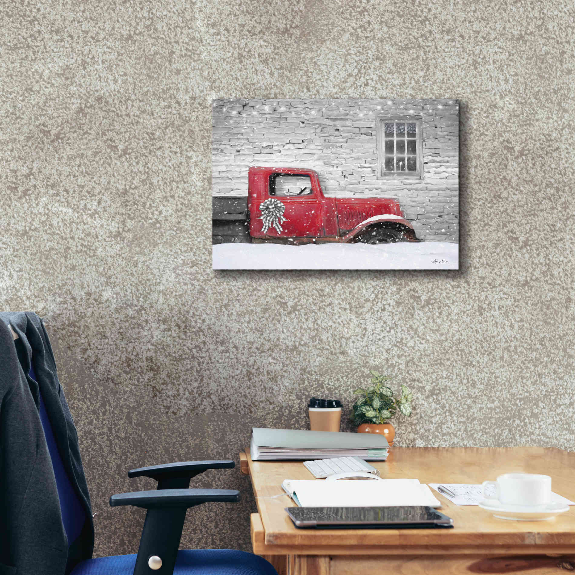 'Christmas Truck with Plaid Bow' by Lori Deiter, Canvas Wall Art,24 x 20