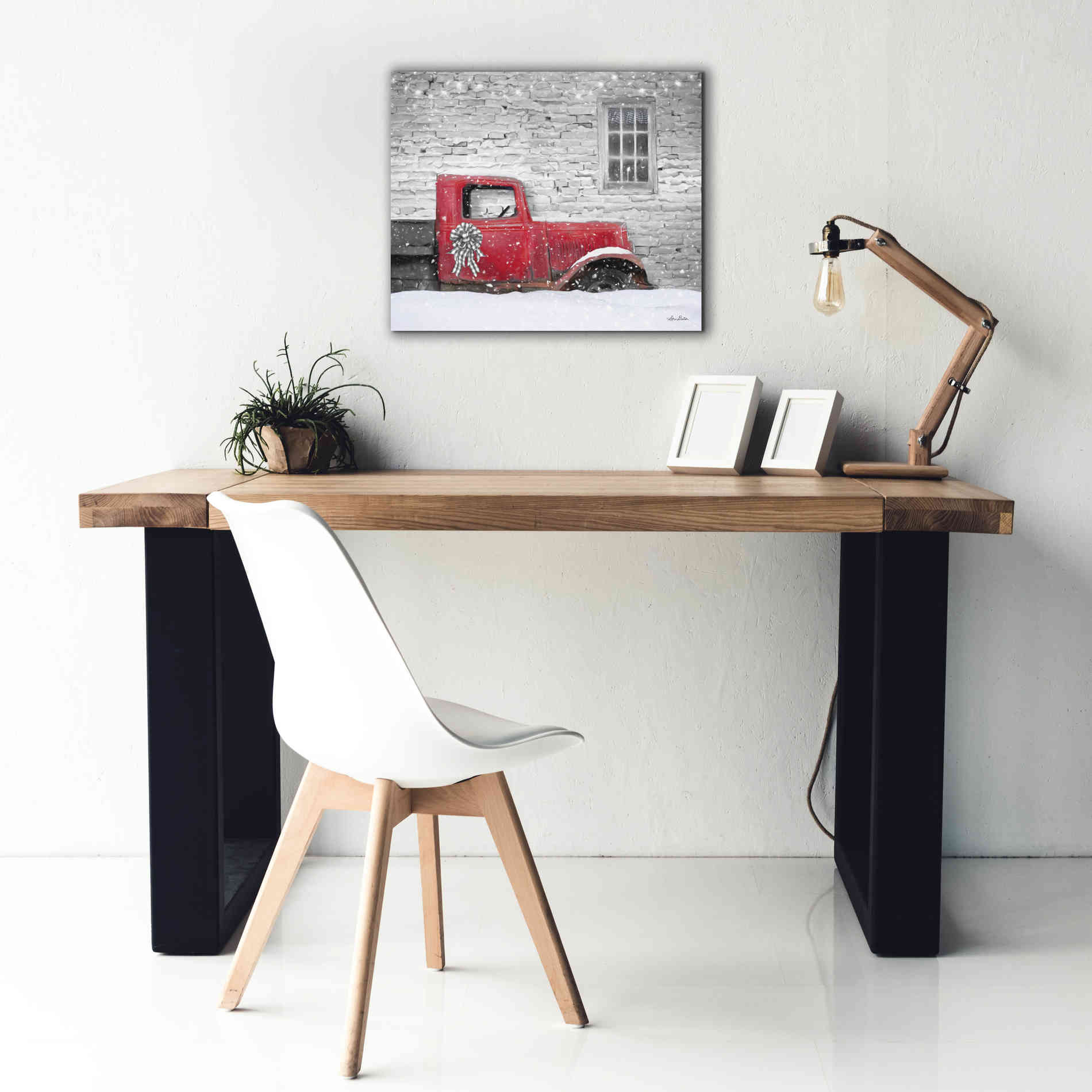 'Christmas Truck with Plaid Bow' by Lori Deiter, Canvas Wall Art,24 x 20