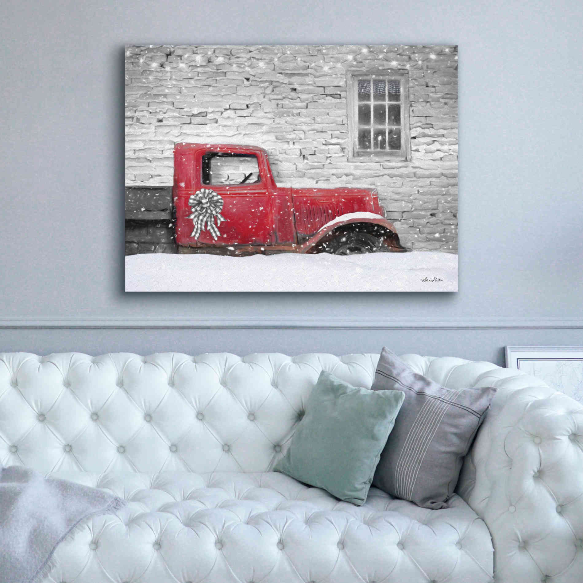 'Christmas Truck with Plaid Bow' by Lori Deiter, Canvas Wall Art,54 x 40