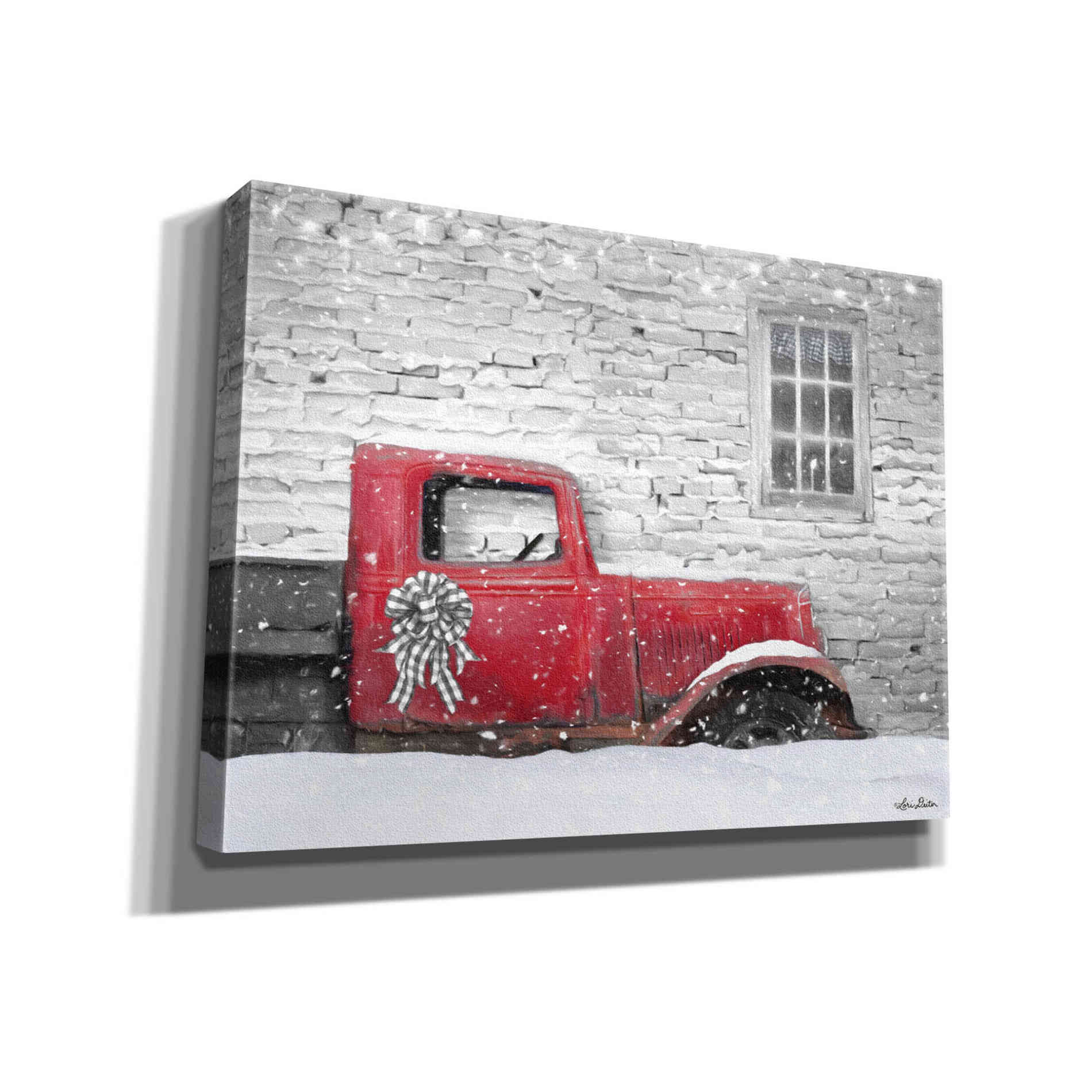 'Christmas Truck with Plaid Bow' by Lori Deiter, Canvas Wall Art