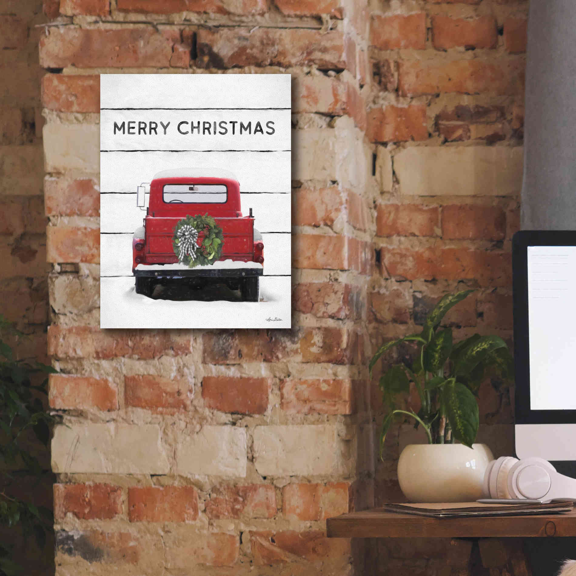 'Christmas Truck on Wood' by Lori Deiter, Canvas Wall Art,12 x 16