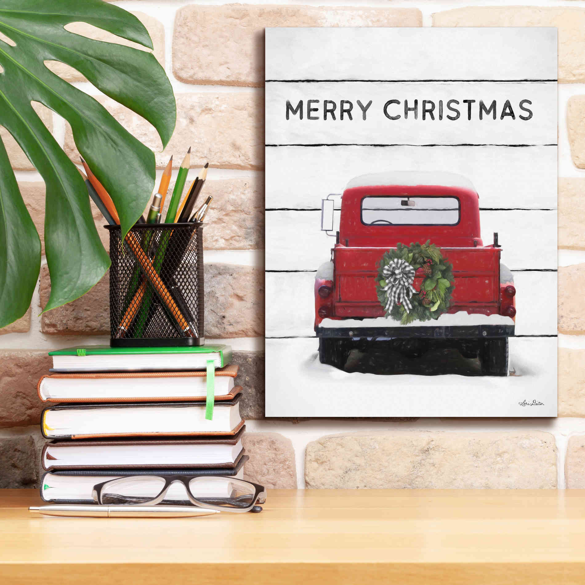 'Christmas Truck on Wood' by Lori Deiter, Canvas Wall Art,12 x 16