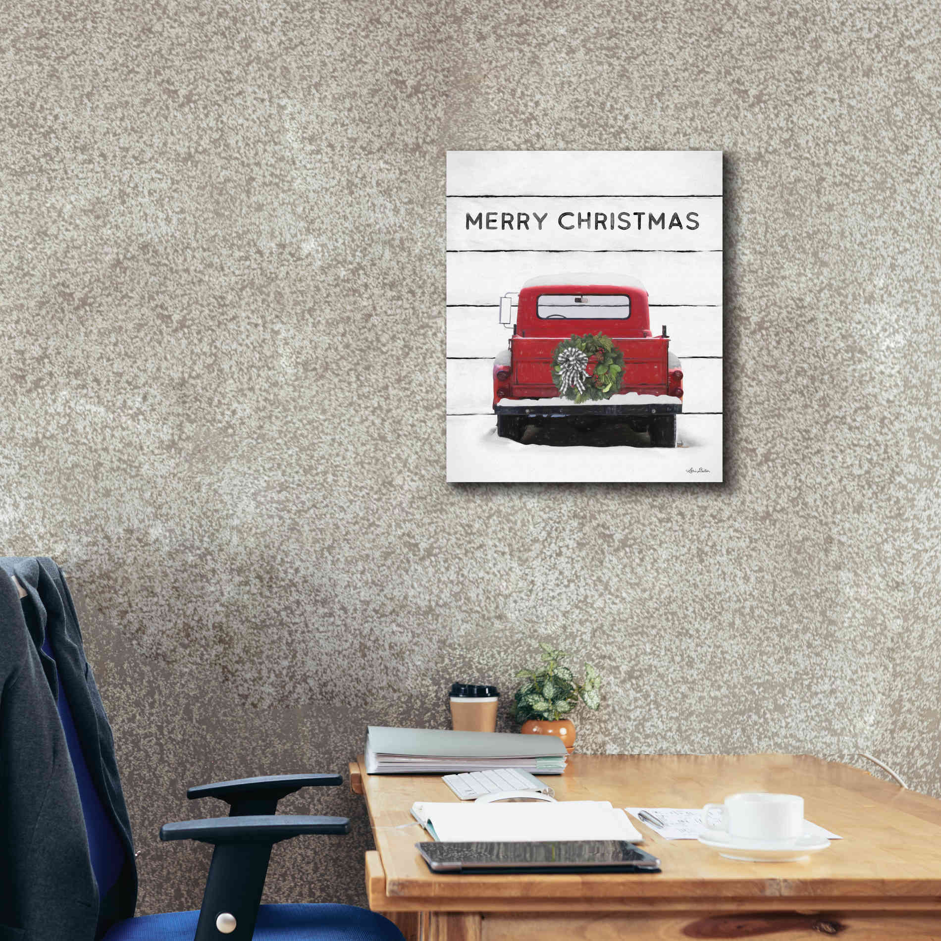 'Christmas Truck on Wood' by Lori Deiter, Canvas Wall Art,20 x 24