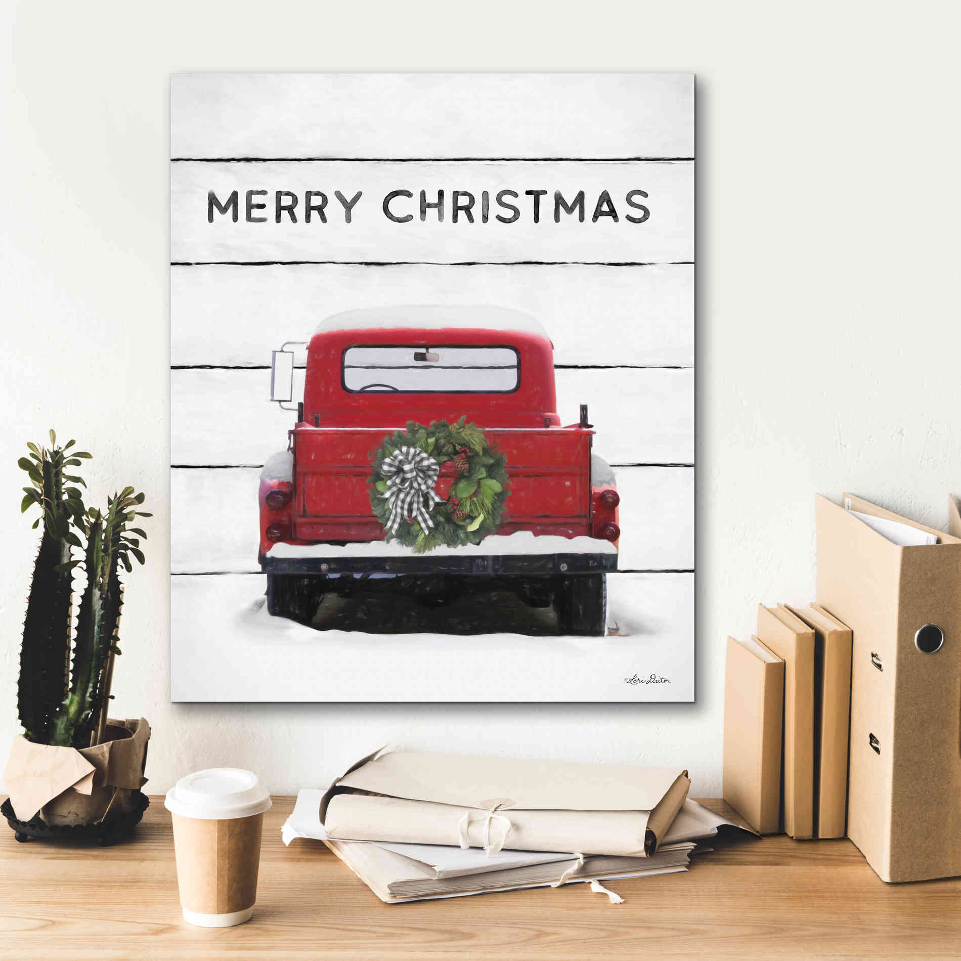 'Christmas Truck on Wood' by Lori Deiter, Canvas Wall Art,20 x 24