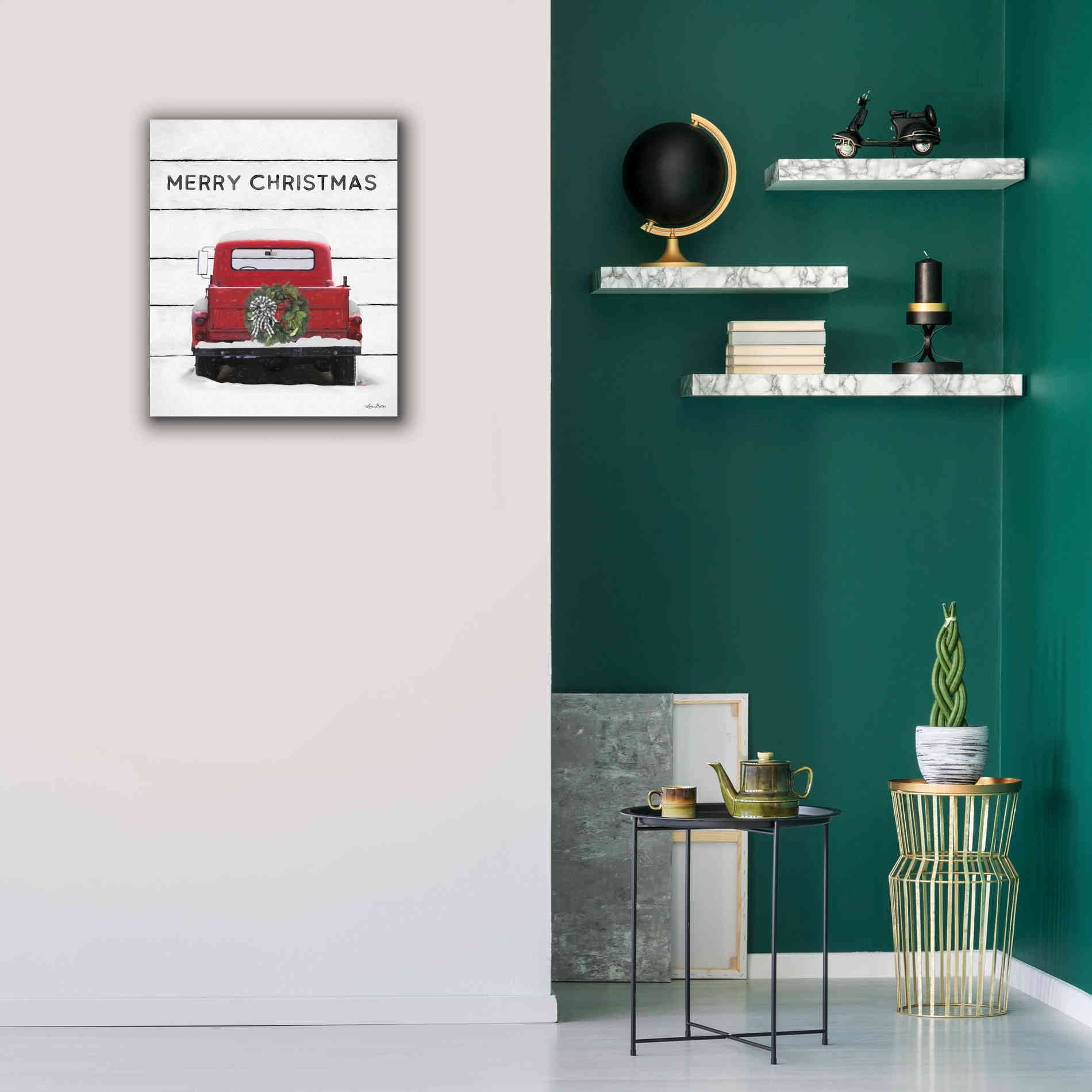 'Christmas Truck on Wood' by Lori Deiter, Canvas Wall Art,20 x 24