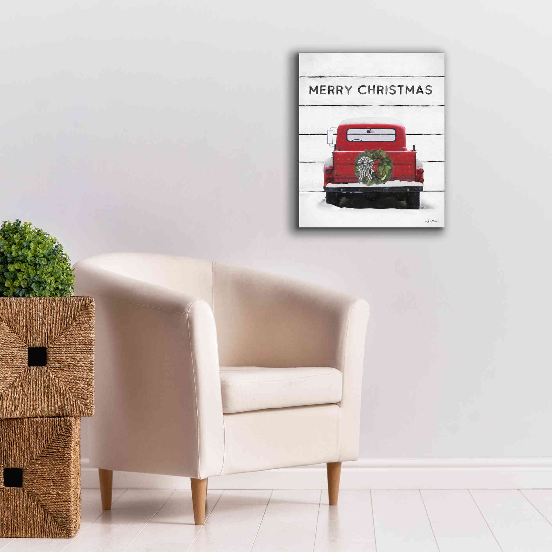 'Christmas Truck on Wood' by Lori Deiter, Canvas Wall Art,20 x 24