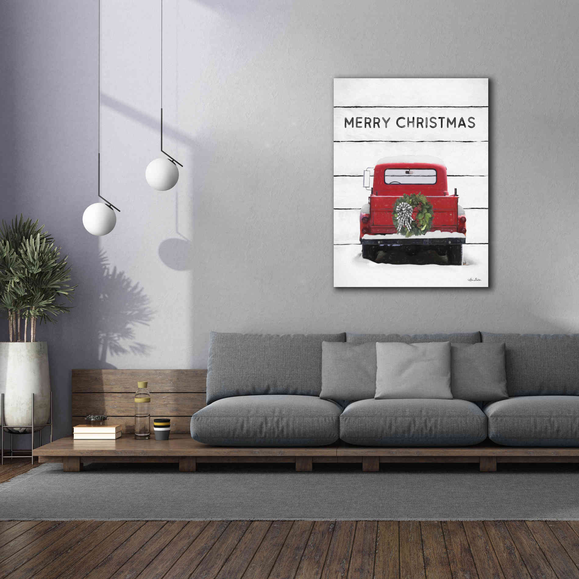 'Christmas Truck on Wood' by Lori Deiter, Canvas Wall Art,40 x 54