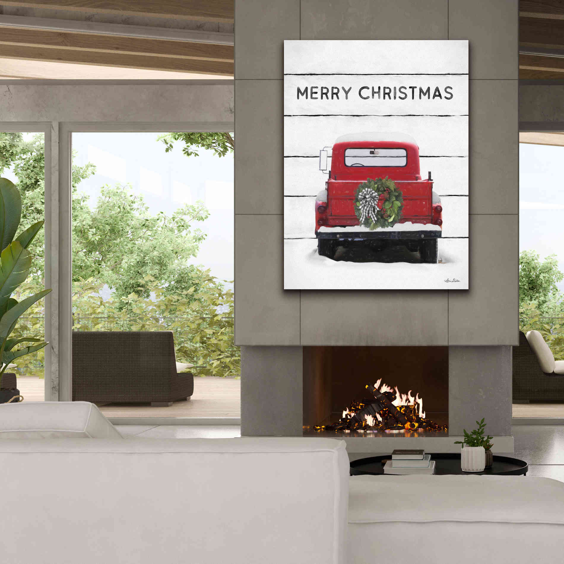 'Christmas Truck on Wood' by Lori Deiter, Canvas Wall Art,40 x 54