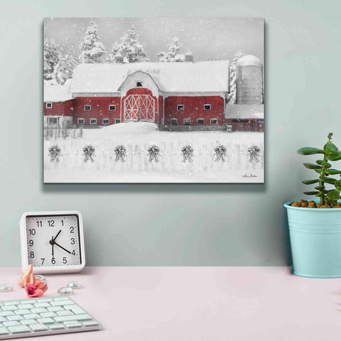 Image of 'Barn with Fence and Bows' by Lori Deiter, Canvas Wall Art,16 x 12