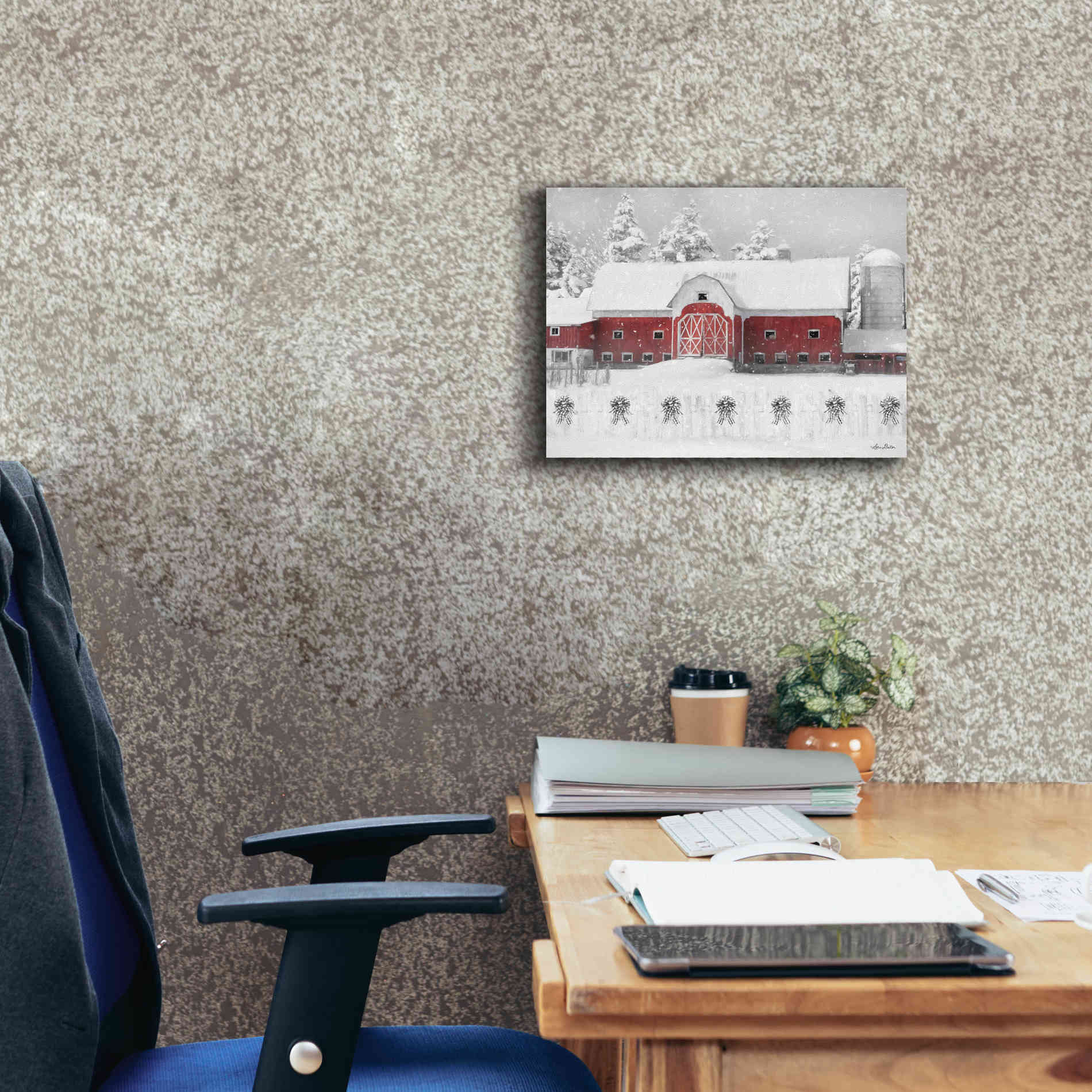 'Barn with Fence and Bows' by Lori Deiter, Canvas Wall Art,16 x 12