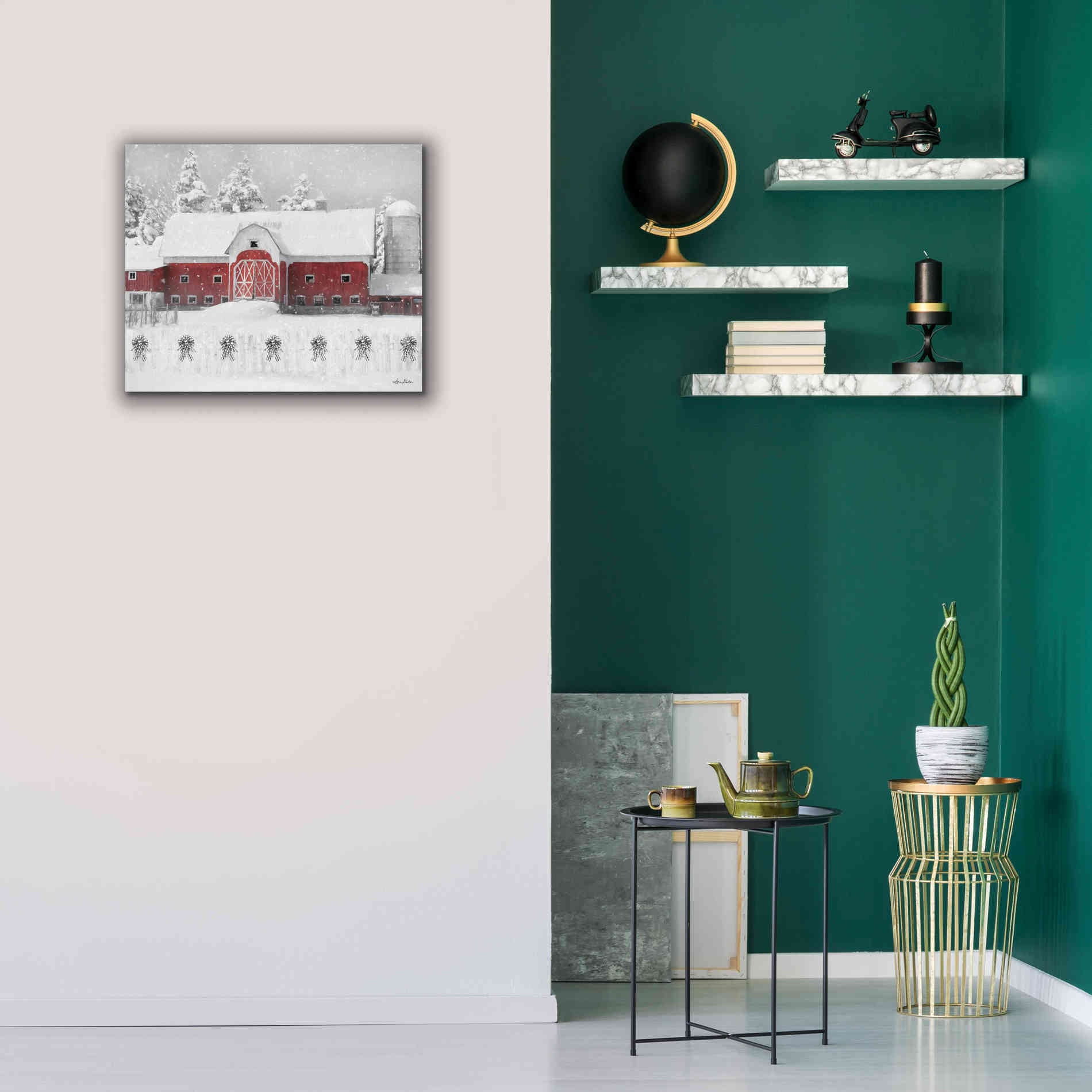 'Barn with Fence and Bows' by Lori Deiter, Canvas Wall Art,24 x 20