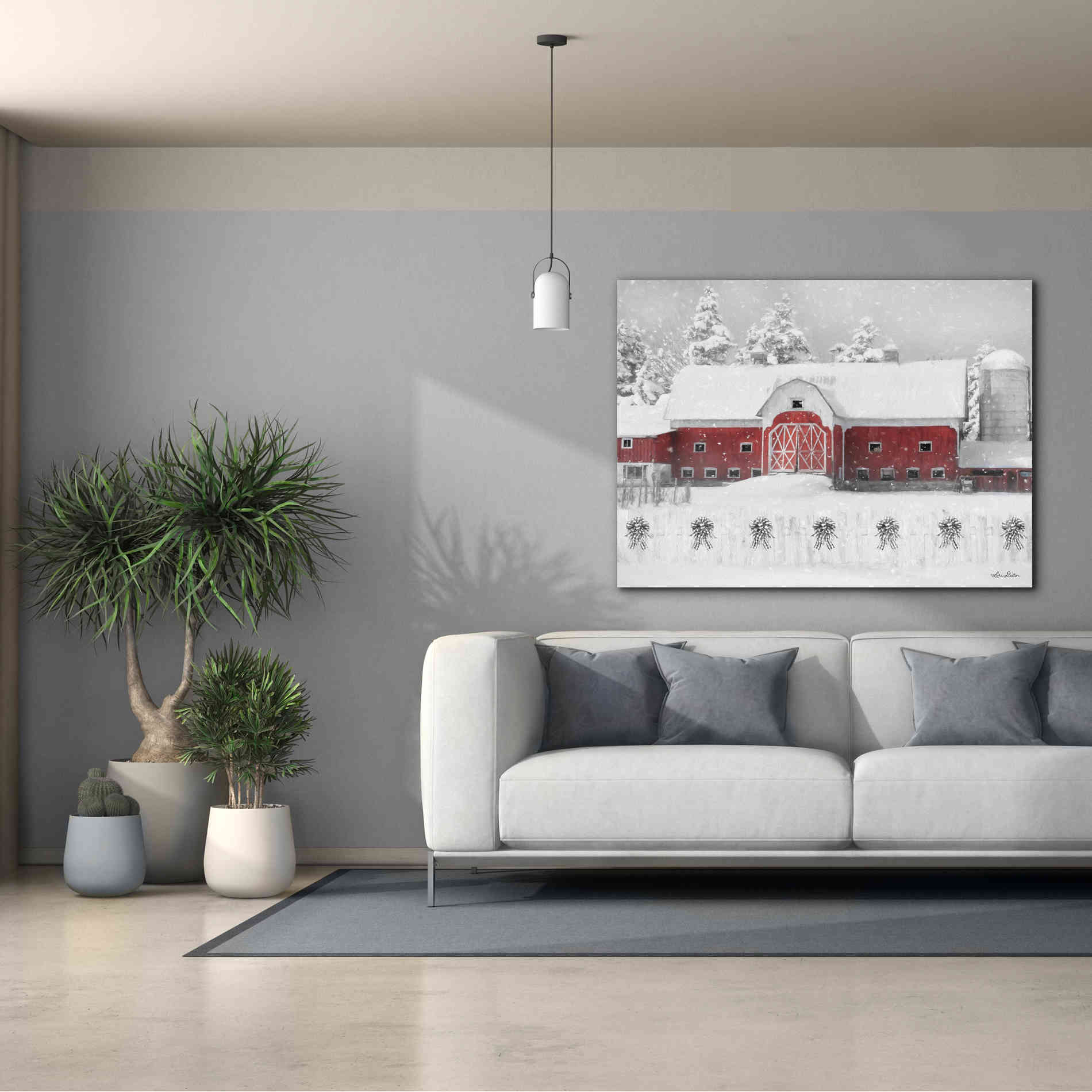 'Barn with Fence and Bows' by Lori Deiter, Canvas Wall Art,54 x 40