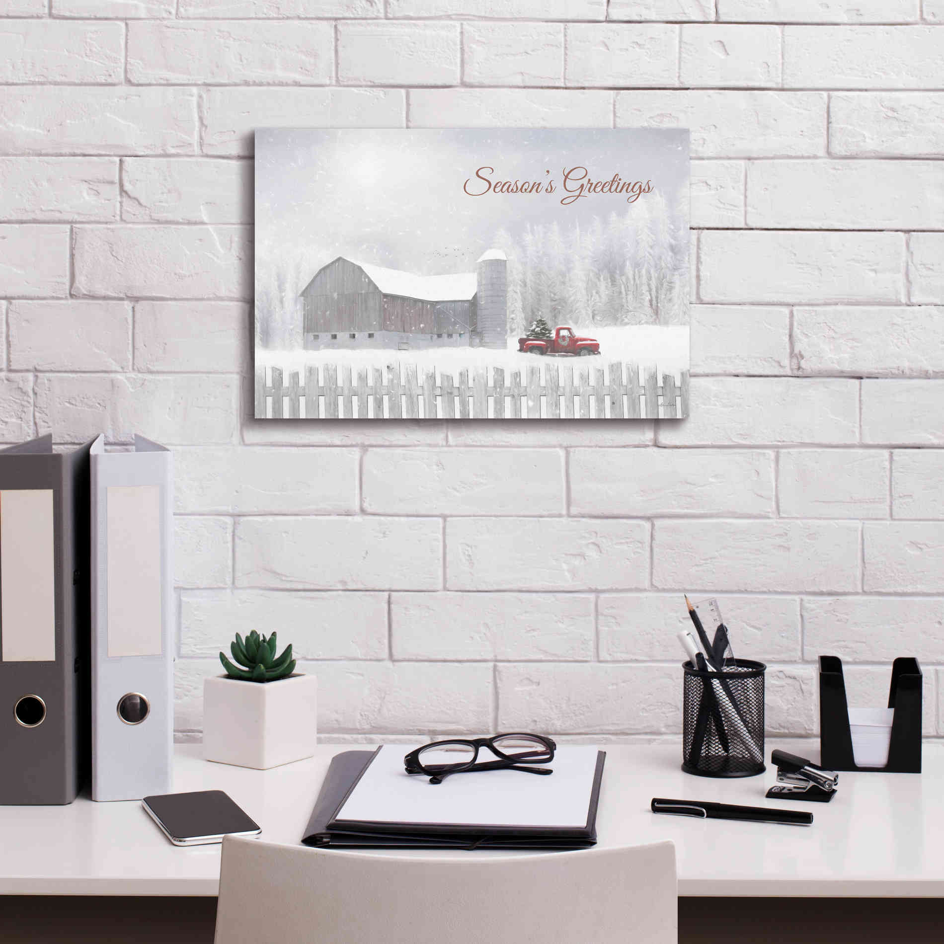 'Season's Greetings with Truck' by Lori Deiter, Canvas Wall Art,18 x 12