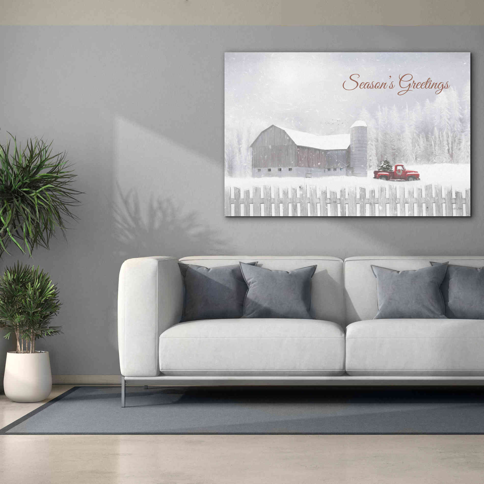 'Season's Greetings with Truck' by Lori Deiter, Canvas Wall Art,60 x 40