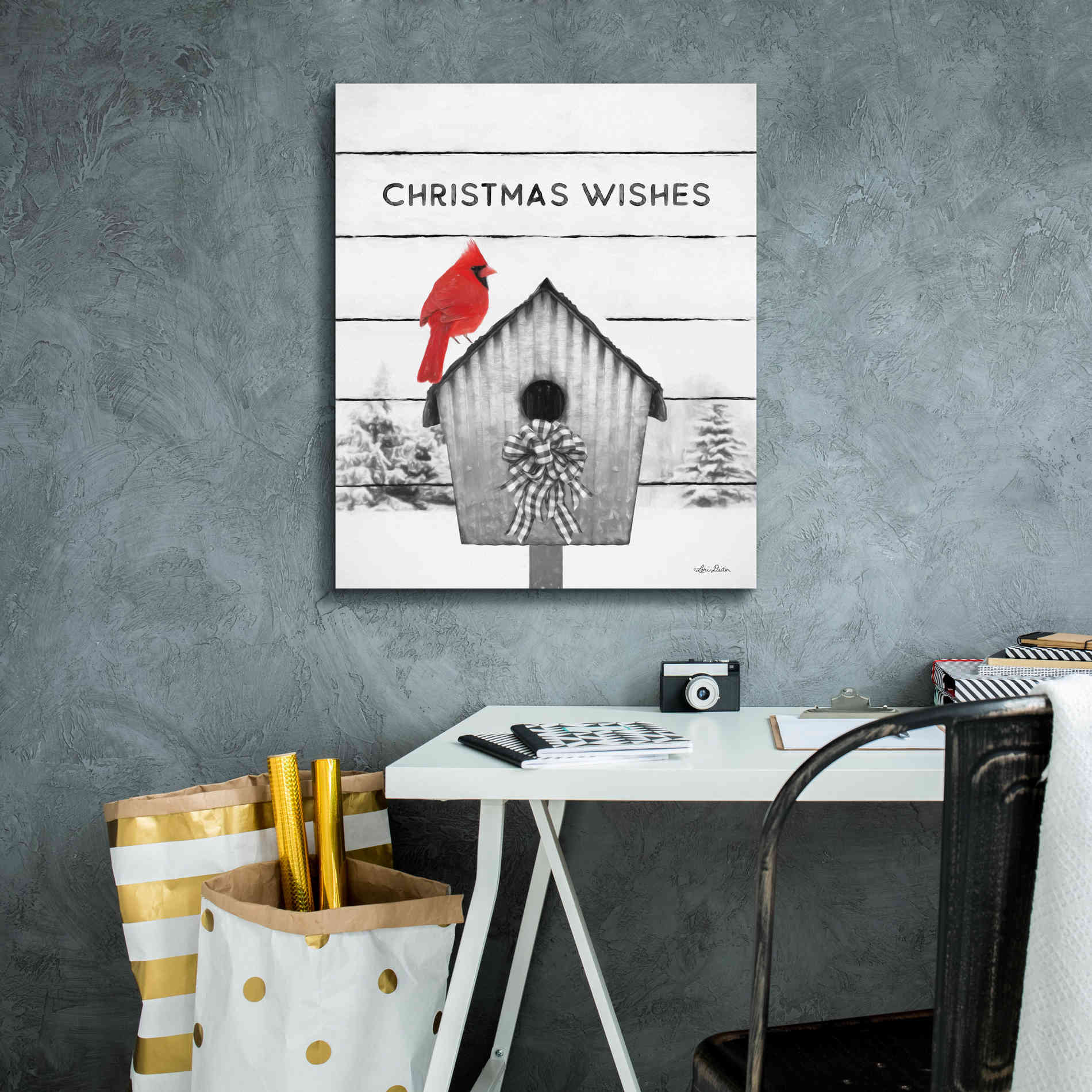 'Christmas Birdhouse' by Lori Deiter, Canvas Wall Art,20 x 24