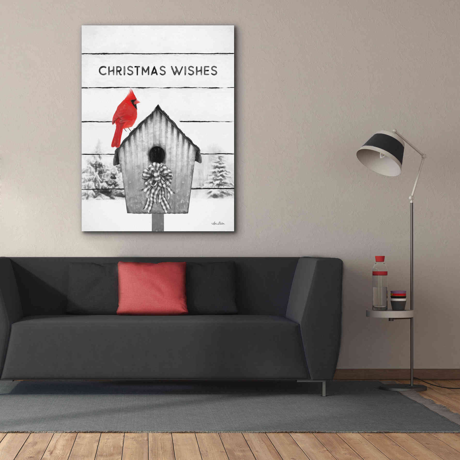 'Christmas Birdhouse' by Lori Deiter, Canvas Wall Art,40 x 54