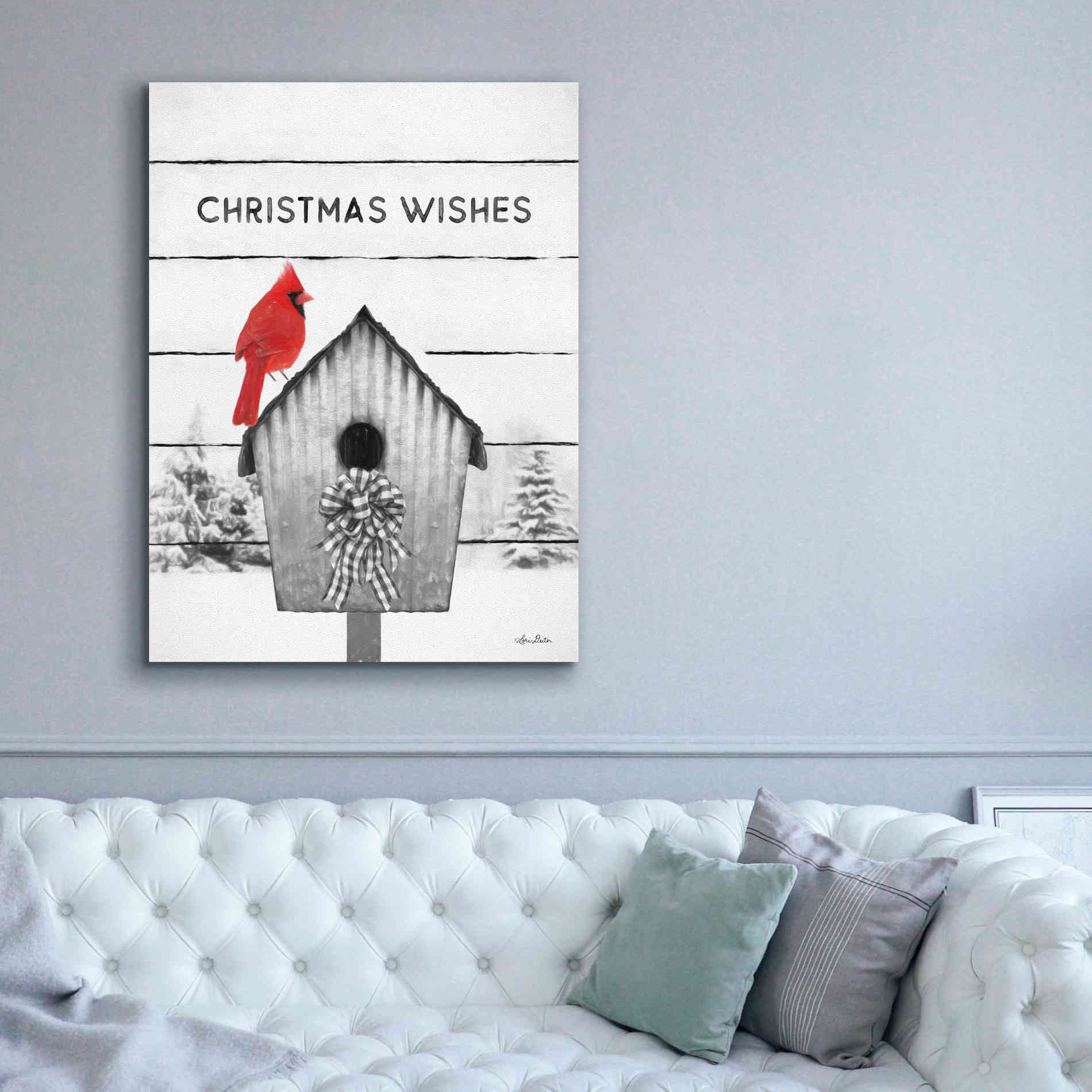 'Christmas Birdhouse' by Lori Deiter, Canvas Wall Art,40 x 54