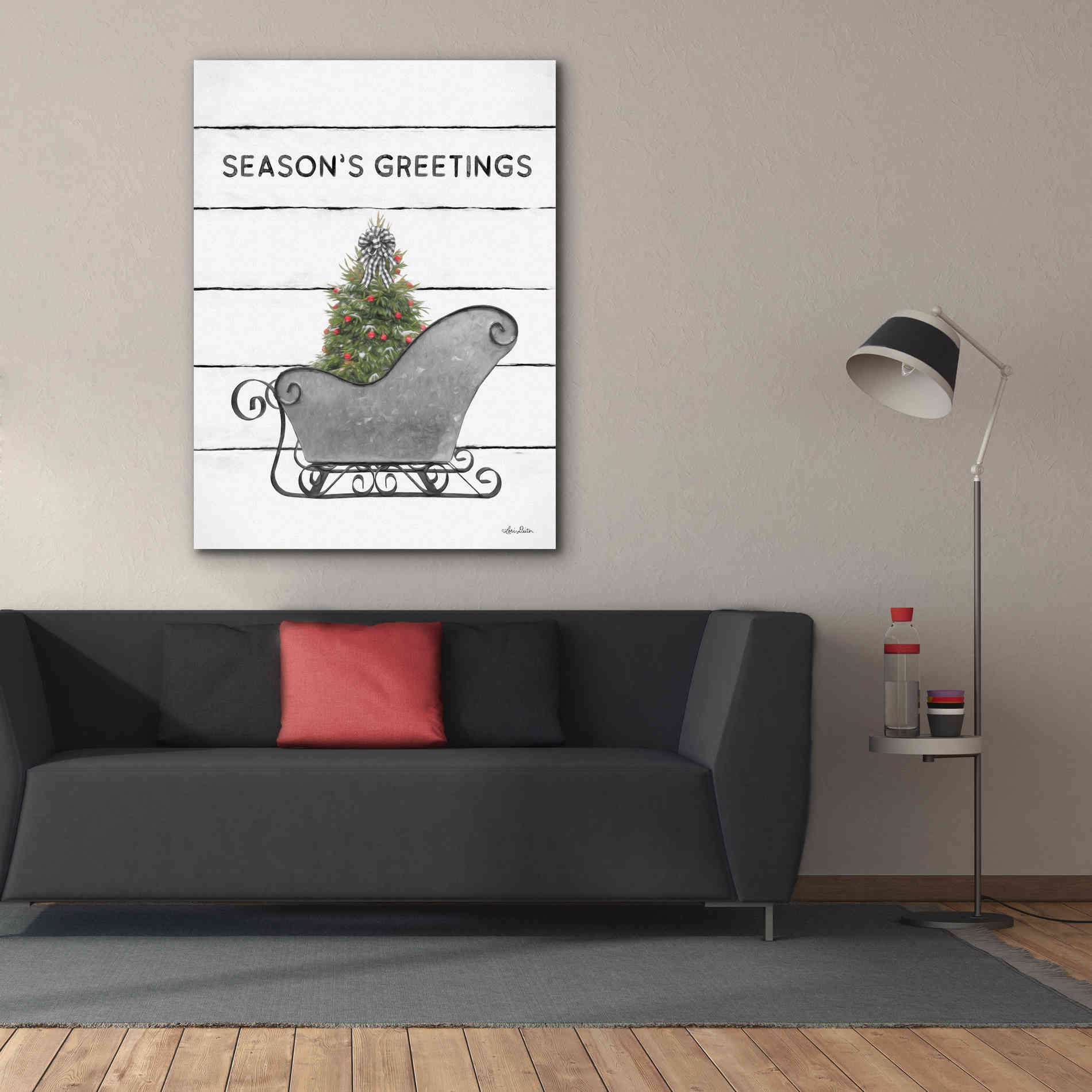 'Christmas Sled with Tree' by Lori Deiter, Canvas Wall Art,40 x 54