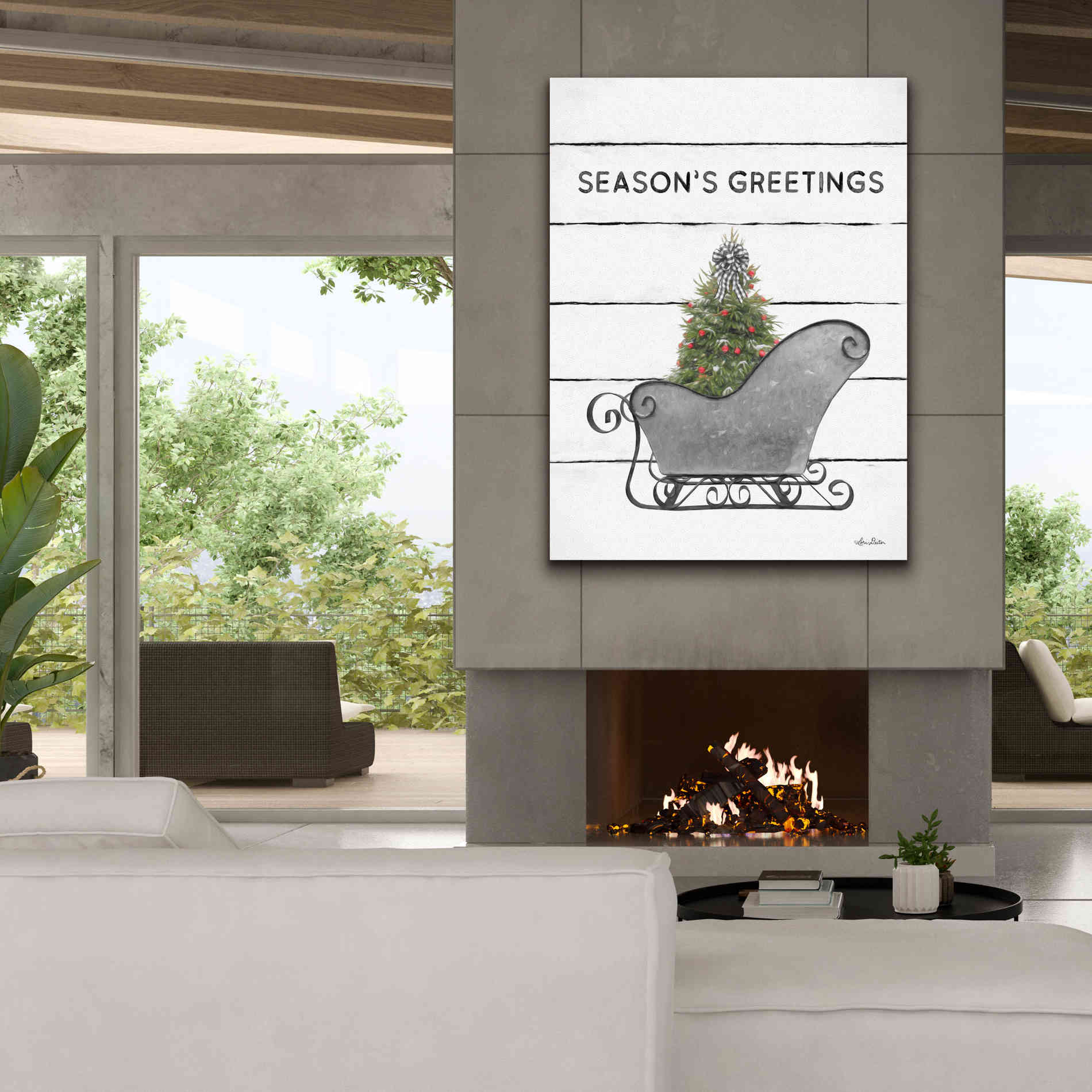 'Christmas Sled with Tree' by Lori Deiter, Canvas Wall Art,40 x 54