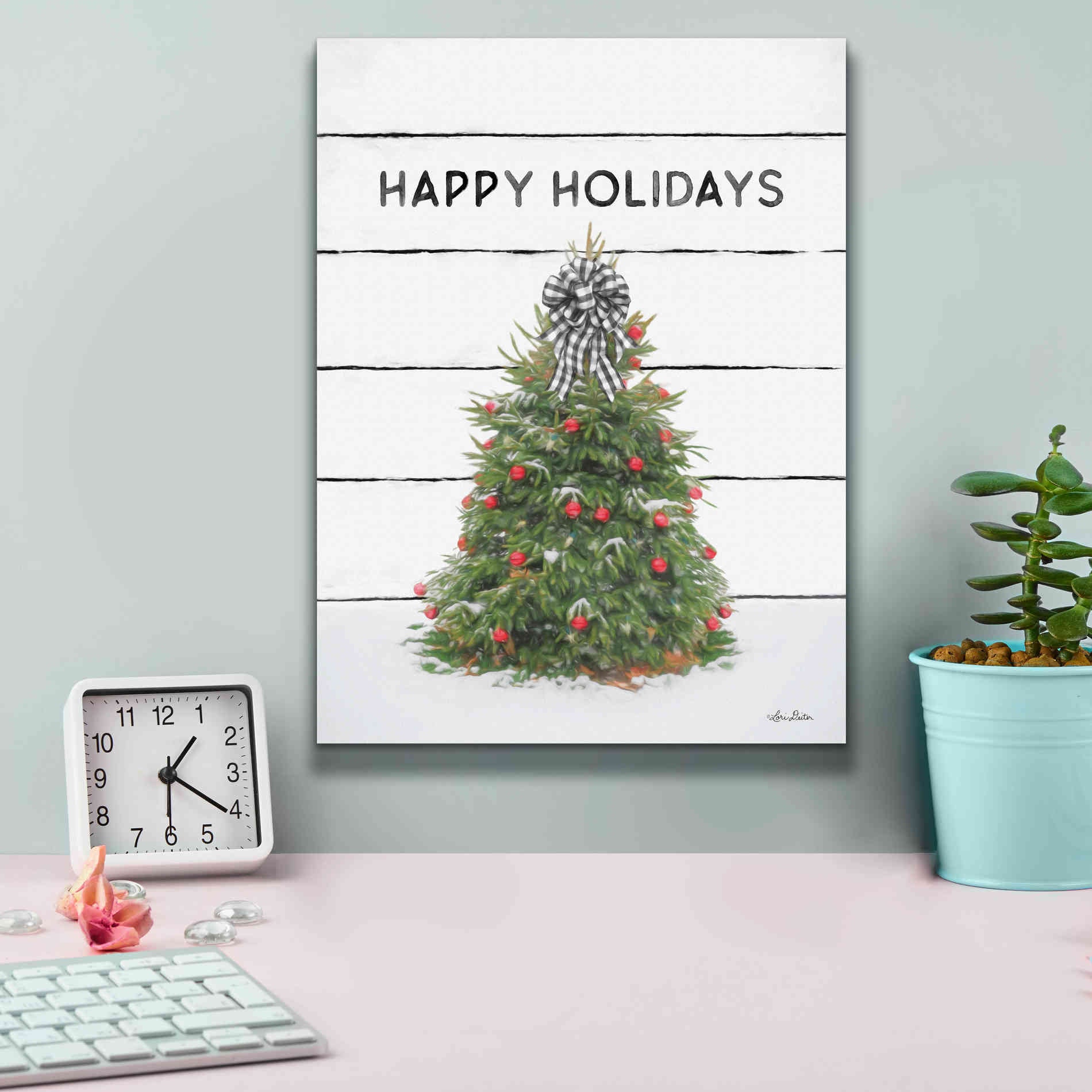 'Christmas Tree on Wood' by Lori Deiter, Canvas Wall Art,12 x 16