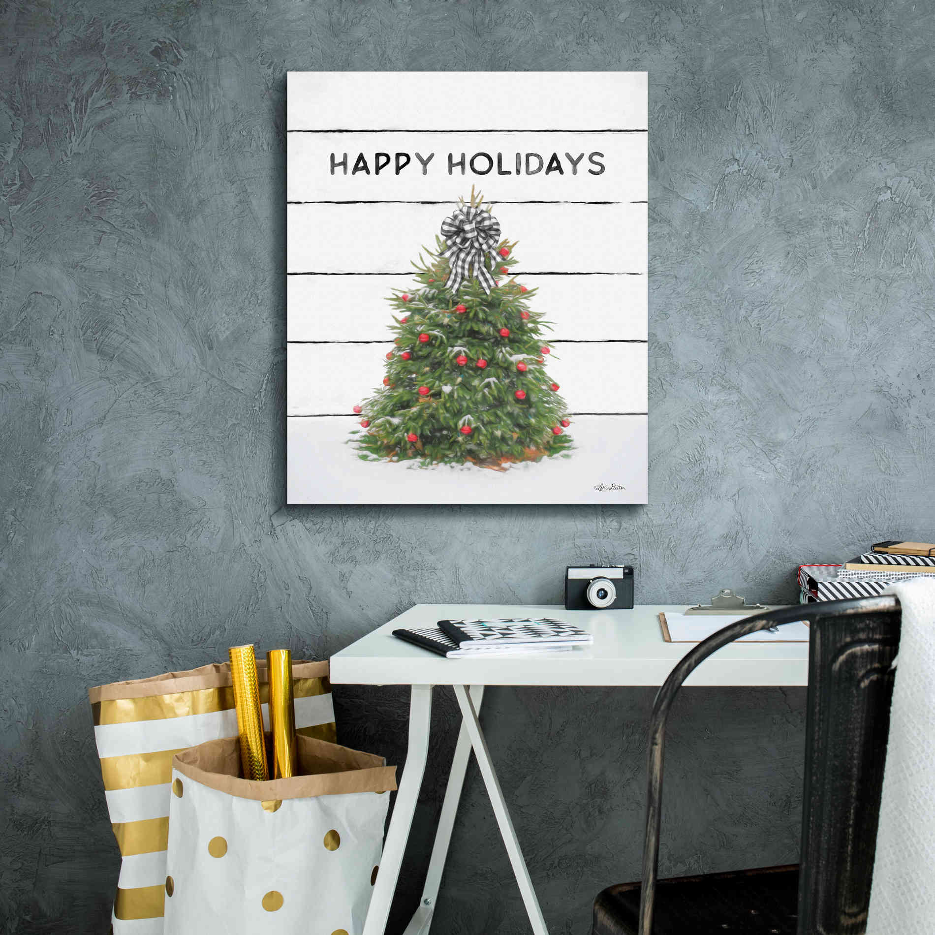 'Christmas Tree on Wood' by Lori Deiter, Canvas Wall Art,20 x 24