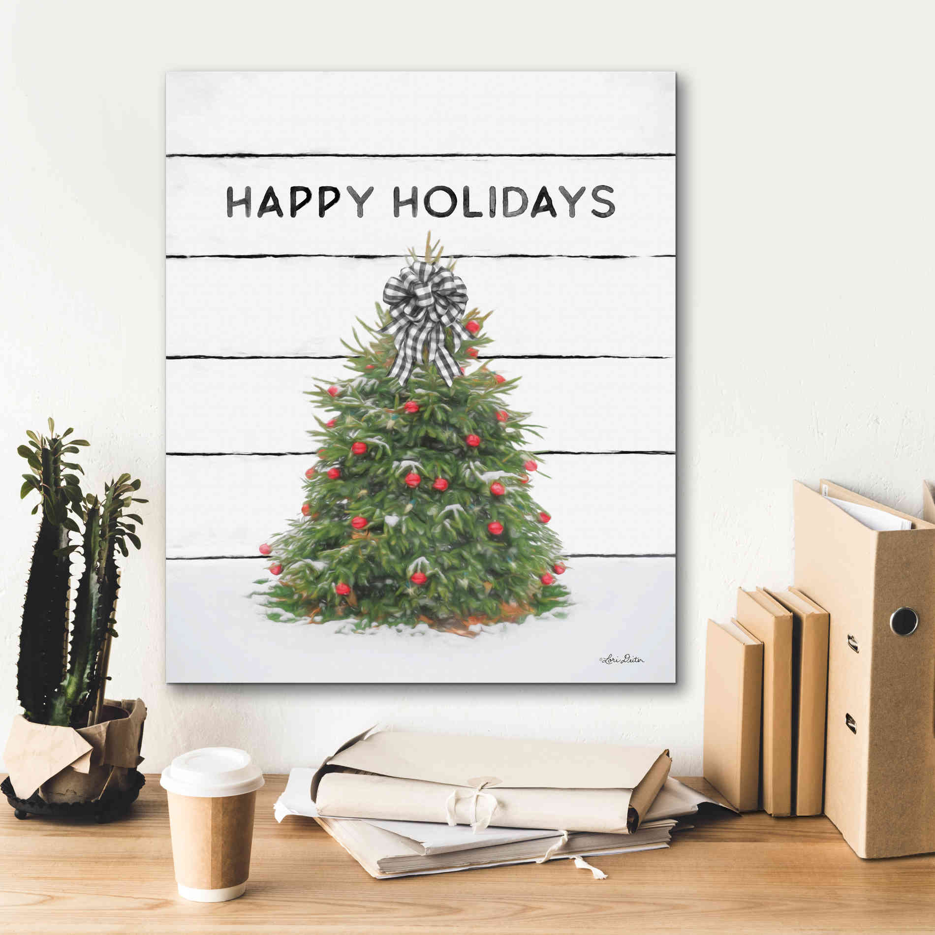 'Christmas Tree on Wood' by Lori Deiter, Canvas Wall Art,20 x 24