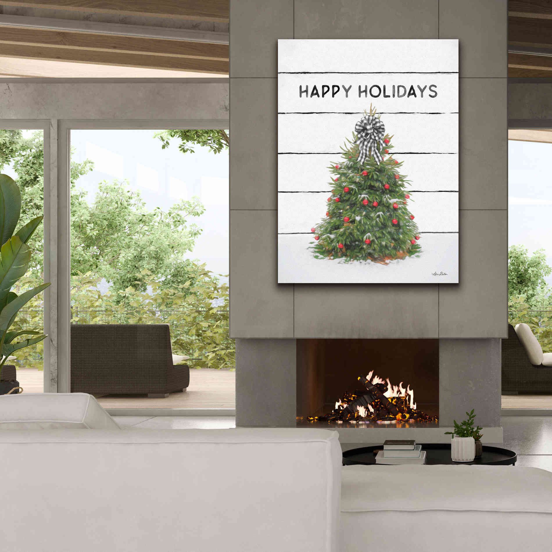 'Christmas Tree on Wood' by Lori Deiter, Canvas Wall Art,40 x 54