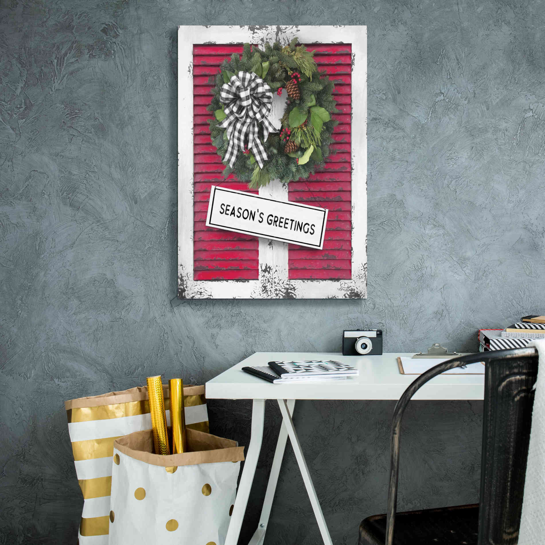 'Christmas Shutters with Wreath I' by Lori Deiter, Canvas Wall Art,18 x 26