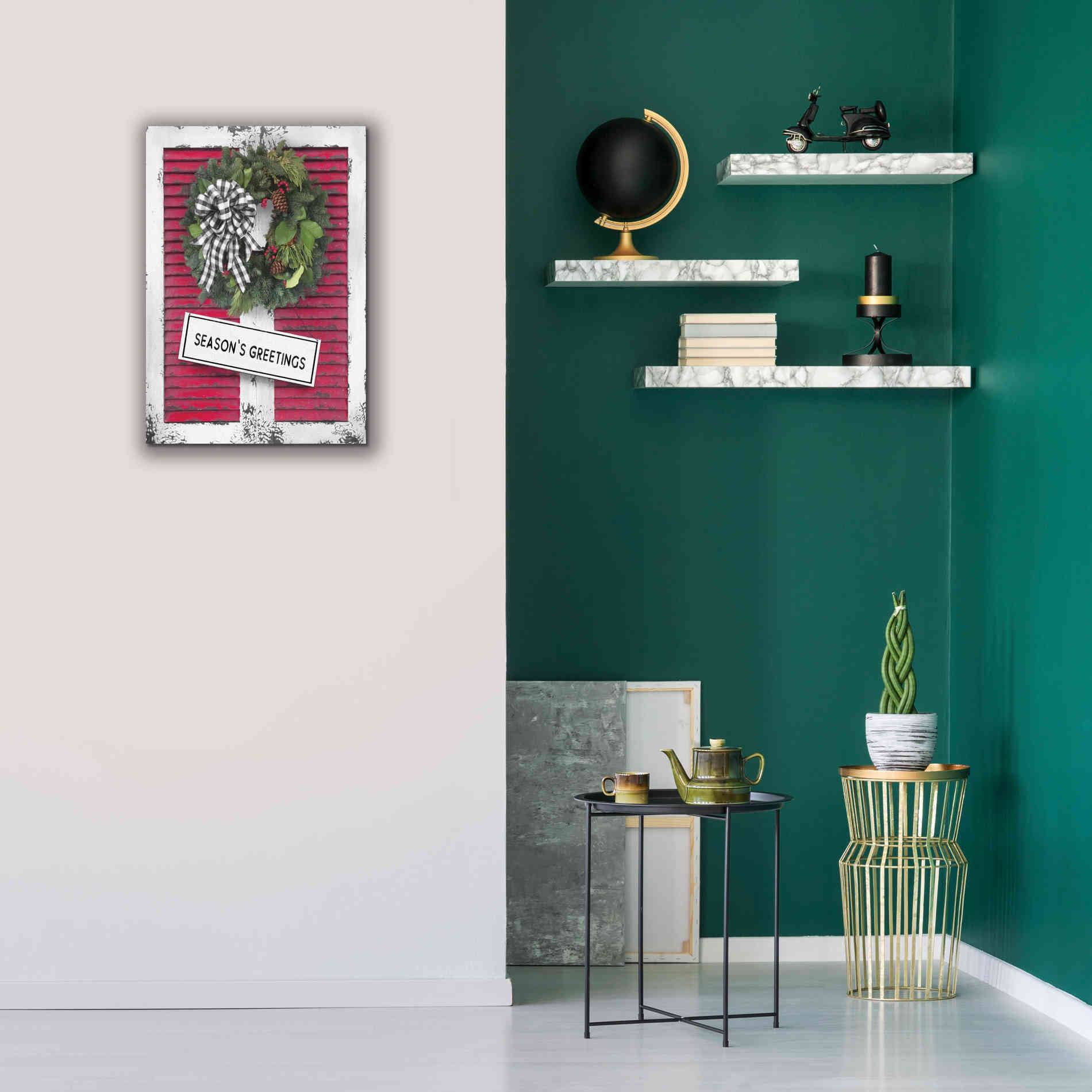 'Christmas Shutters with Wreath I' by Lori Deiter, Canvas Wall Art,18 x 26