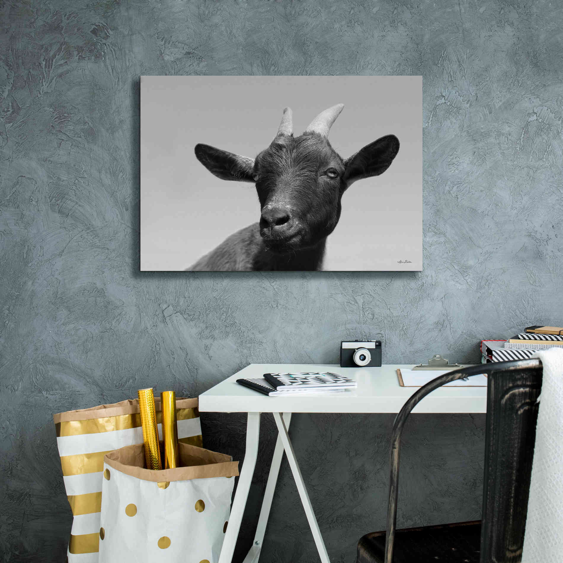 'Lake Tobias Goat I' by Lori Deiter, Canvas Wall Art,26 x 18