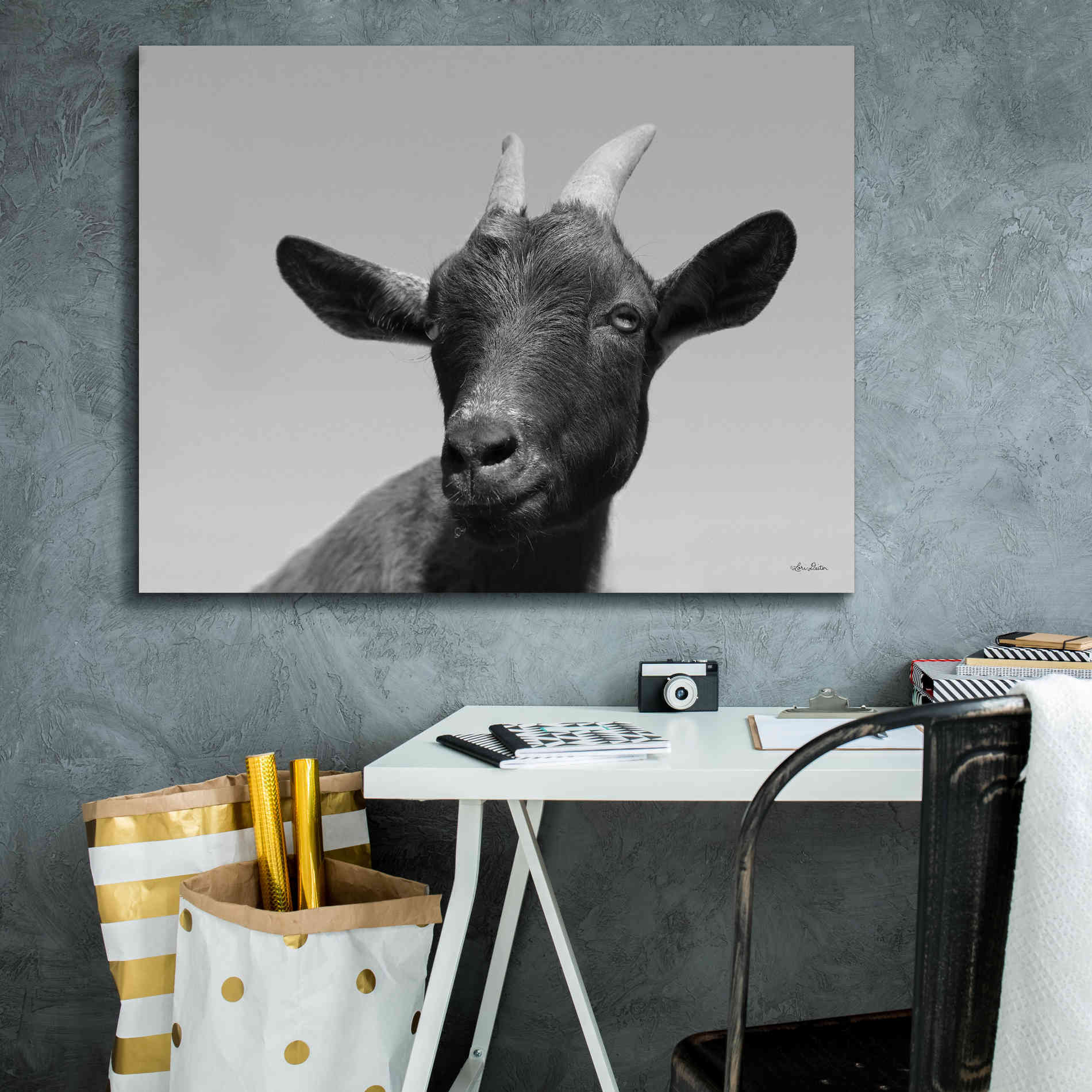'Lake Tobias Goat I' by Lori Deiter, Canvas Wall Art,34 x 26
