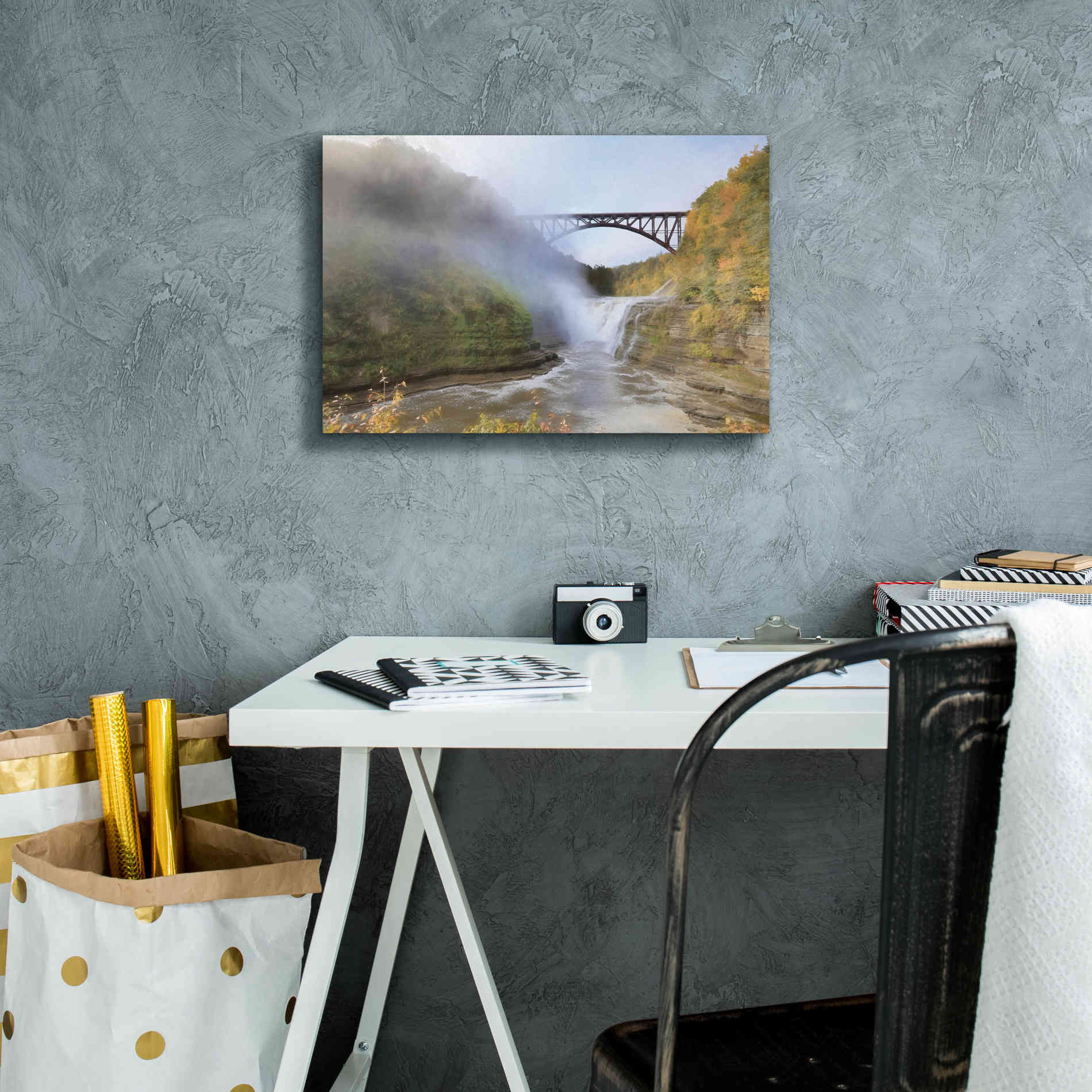 'Letchworth Upper Falls' by Lori Deiter, Canvas Wall Art,18 x 12