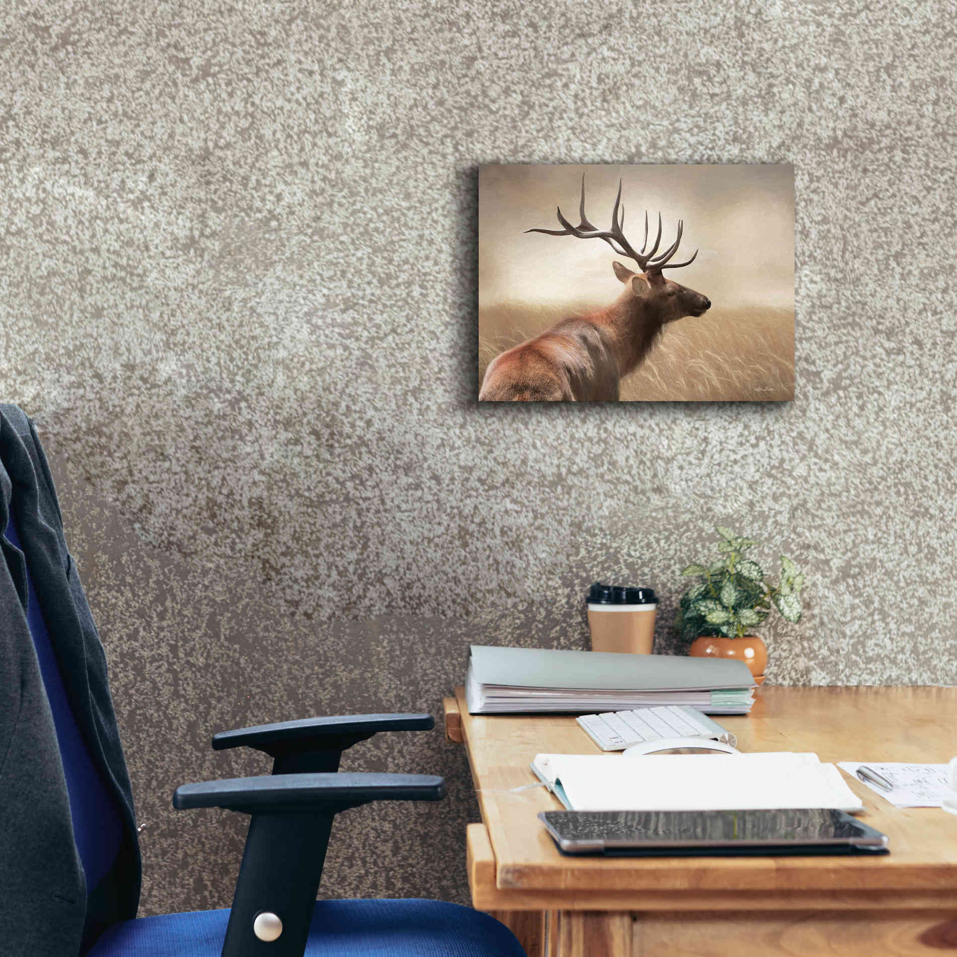 'Elk in the Grass' by Lori Deiter, Canvas Wall Art,16 x 12