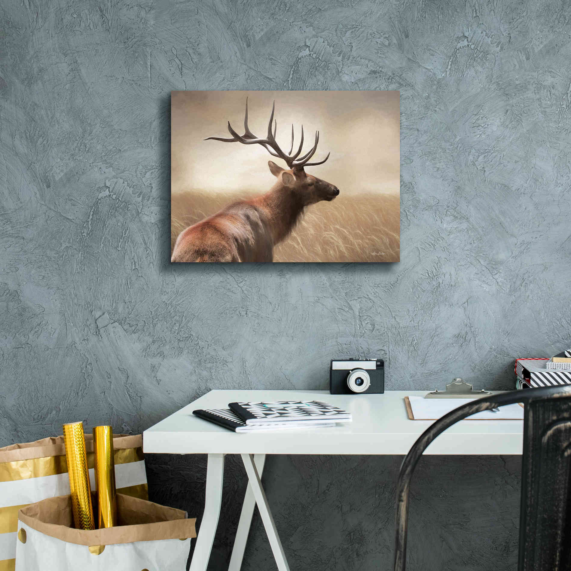 'Elk in the Grass' by Lori Deiter, Canvas Wall Art,16 x 12