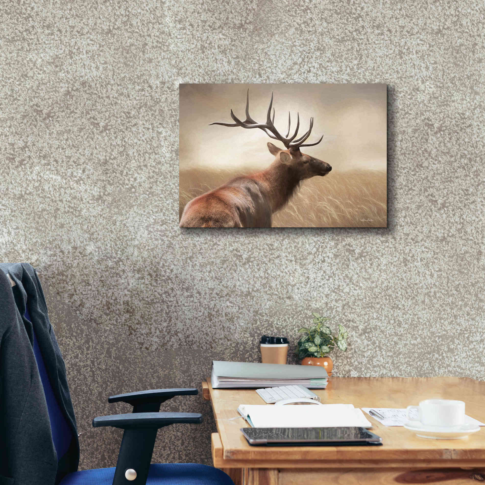 'Elk in the Grass' by Lori Deiter, Canvas Wall Art,26 x 18