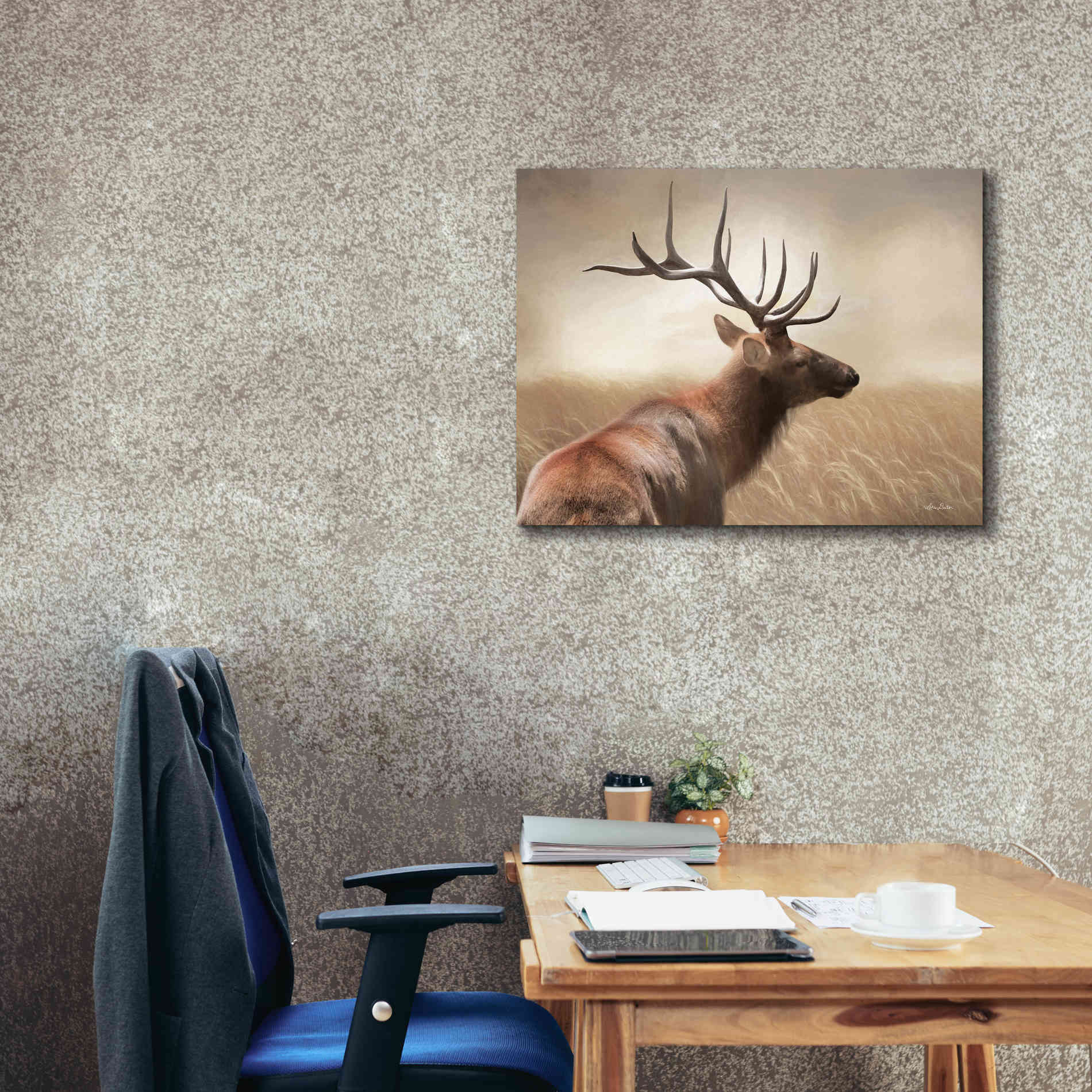 'Elk in the Grass' by Lori Deiter, Canvas Wall Art,34 x 26