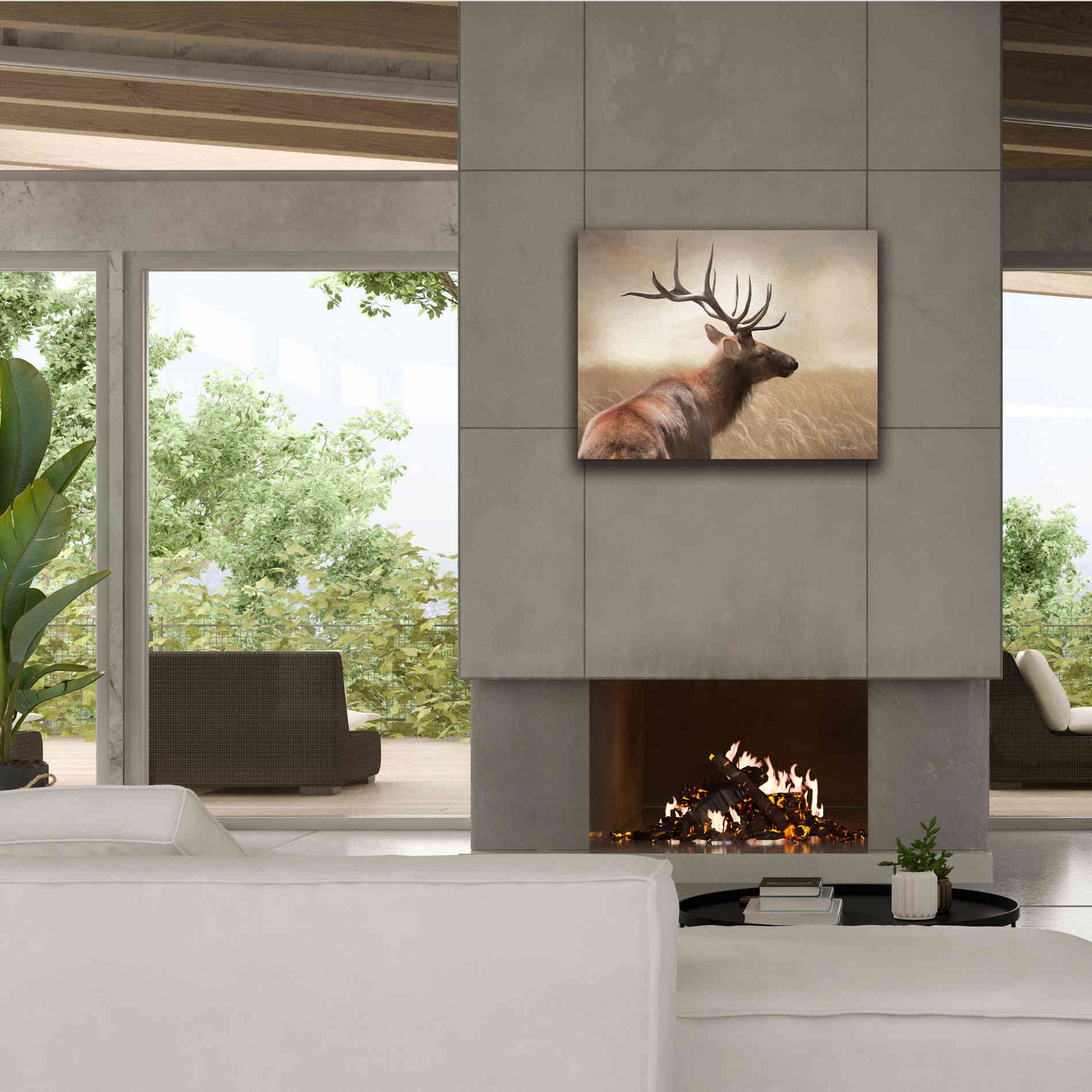 'Elk in the Grass' by Lori Deiter, Canvas Wall Art,34 x 26