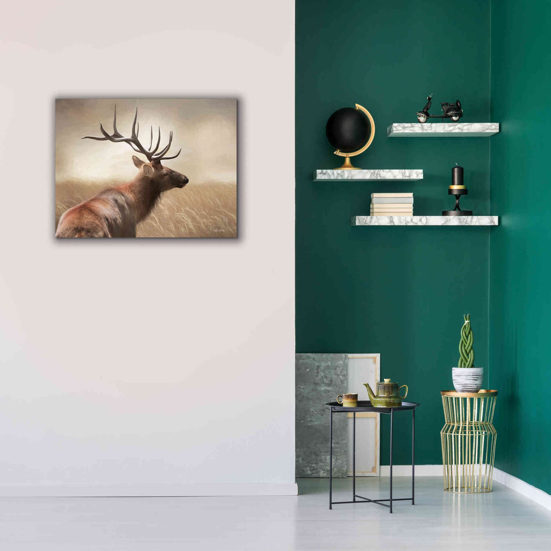 'Elk in the Grass' by Lori Deiter, Canvas Wall Art,34 x 26