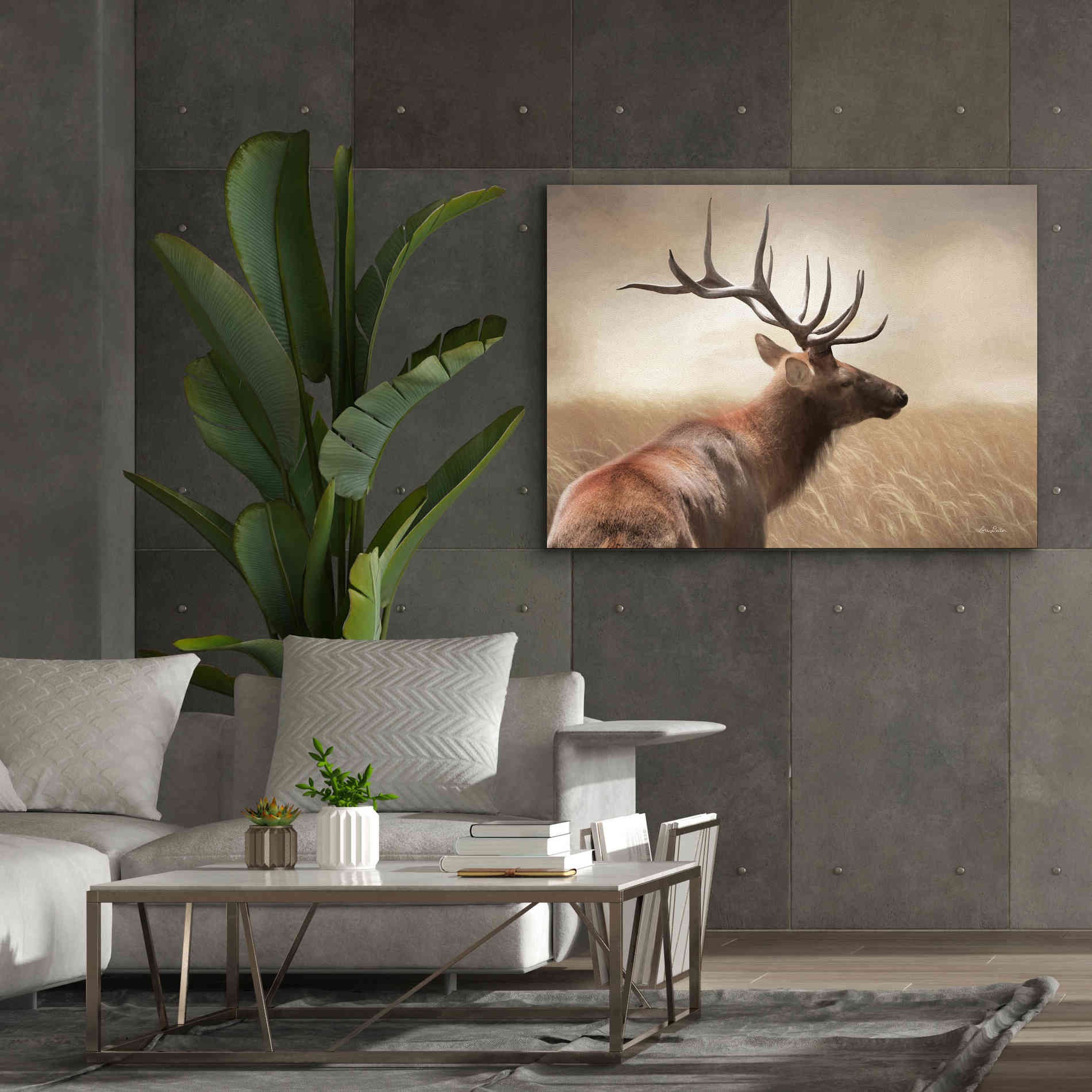 'Elk in the Grass' by Lori Deiter, Canvas Wall Art,54 x 40