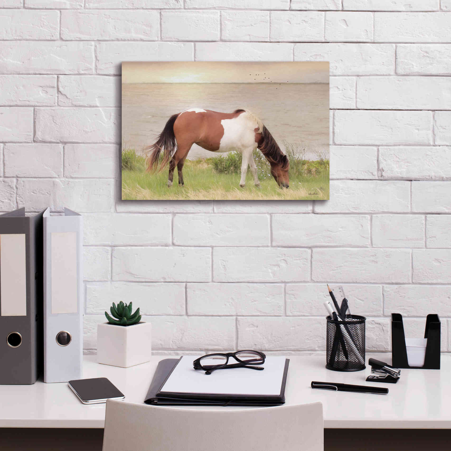 'Grazing on Assateague Island' by Lori Deiter, Canvas Wall Art,18 x 12