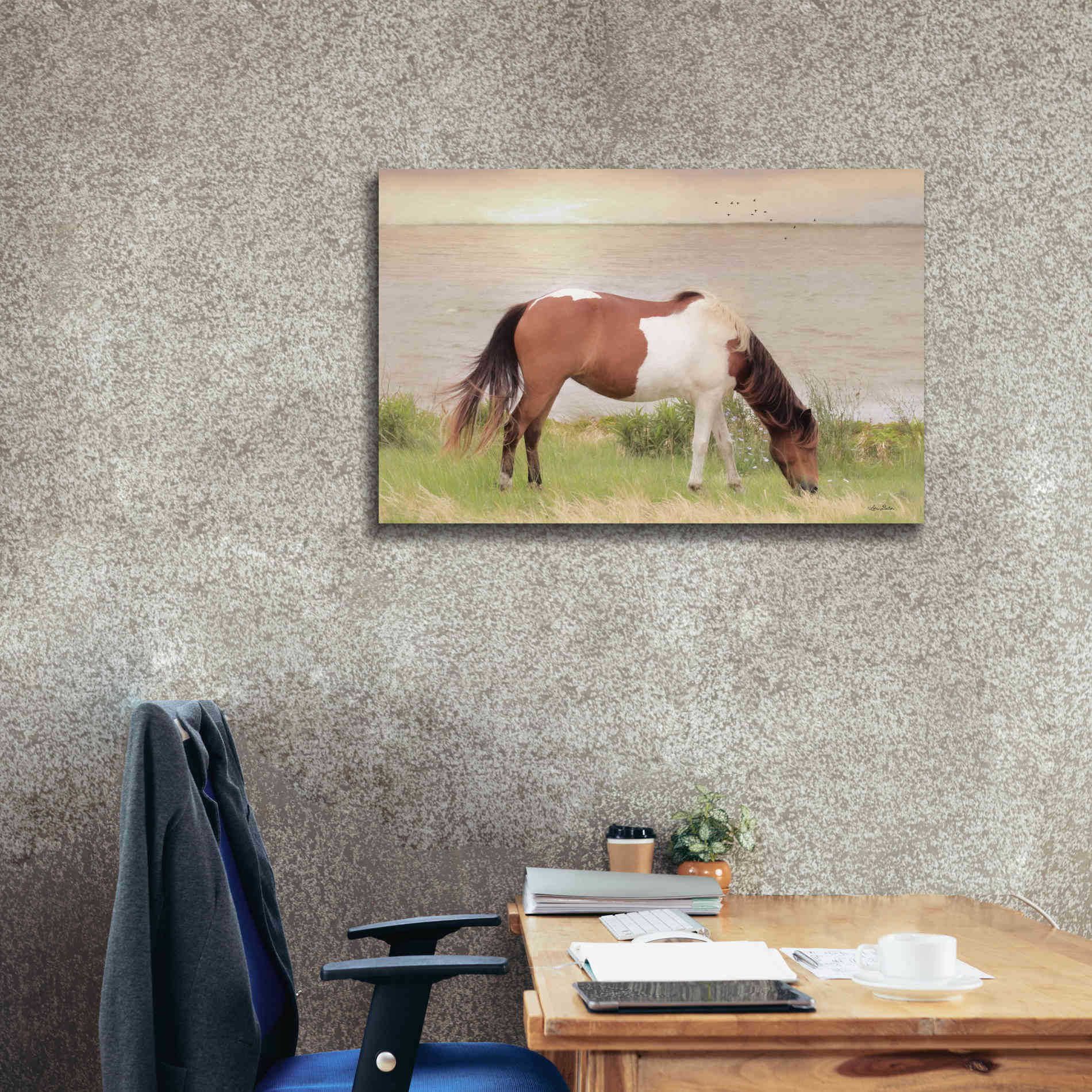'Grazing on Assateague Island' by Lori Deiter, Canvas Wall Art,40 x 26