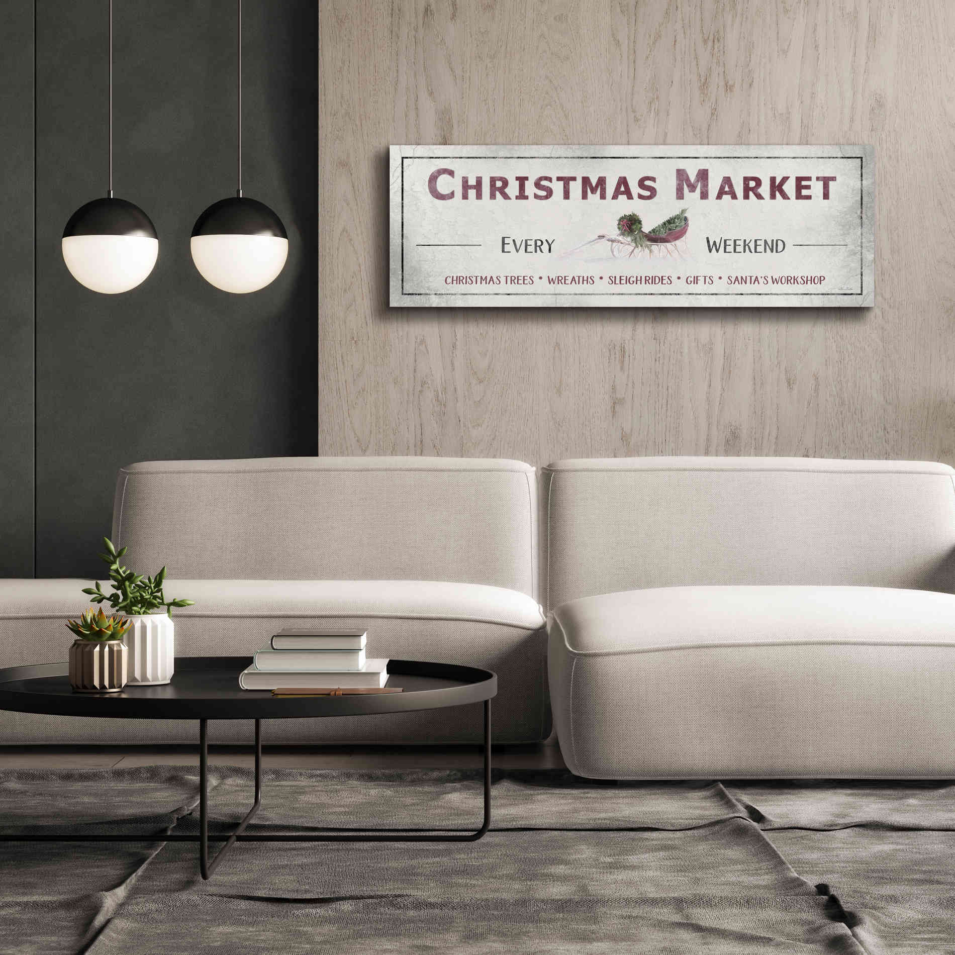 'Christmas Market Sign II' by Lori Deiter, Canvas Wall Art,60 x 20
