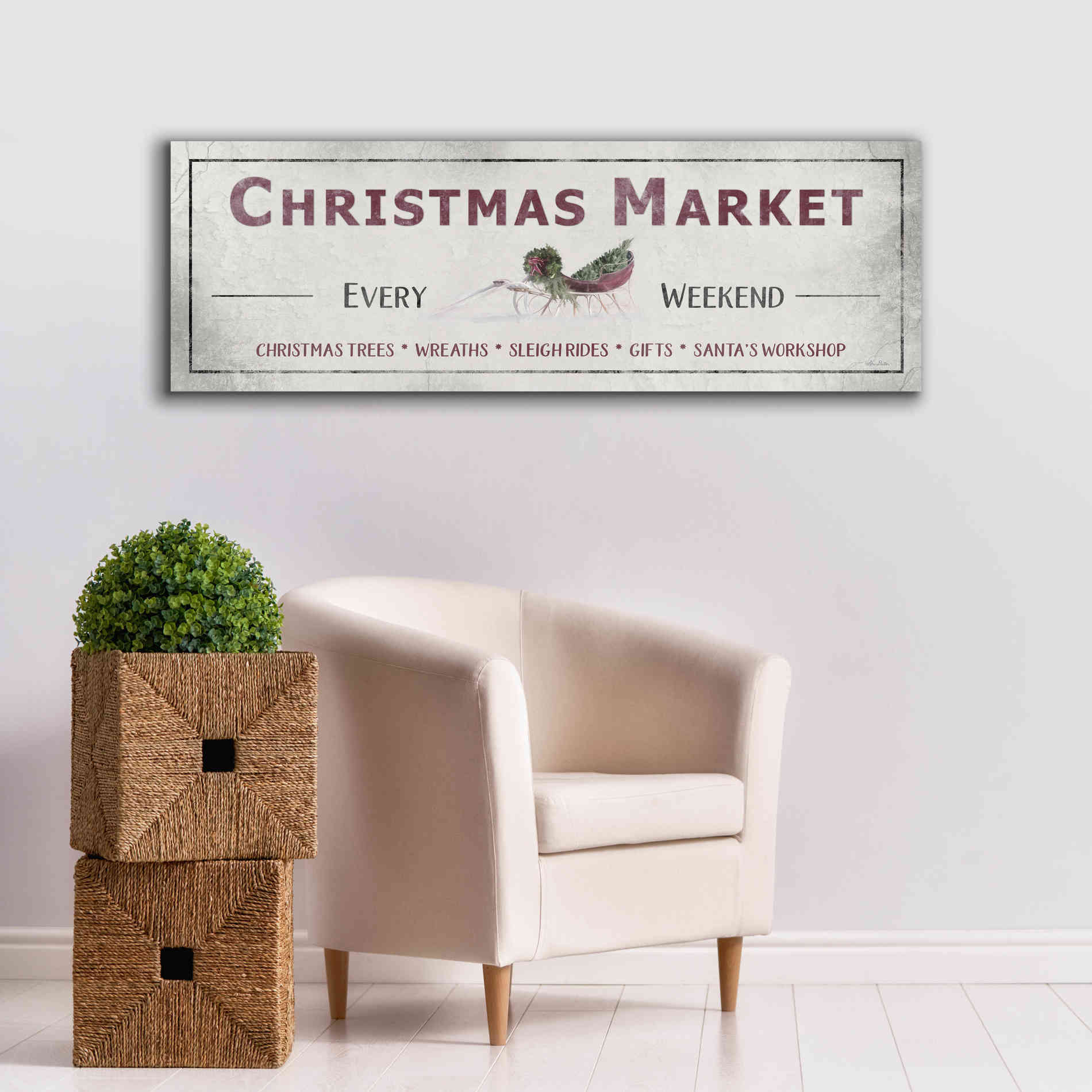 'Christmas Market Sign II' by Lori Deiter, Canvas Wall Art,60 x 20