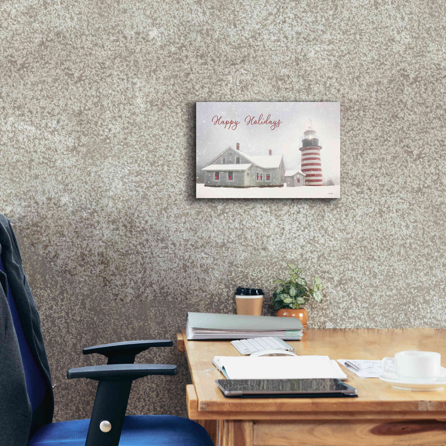 'Happy Holidays Lighthouse' by Lori Deiter, Canvas Wall Art,18 x 12