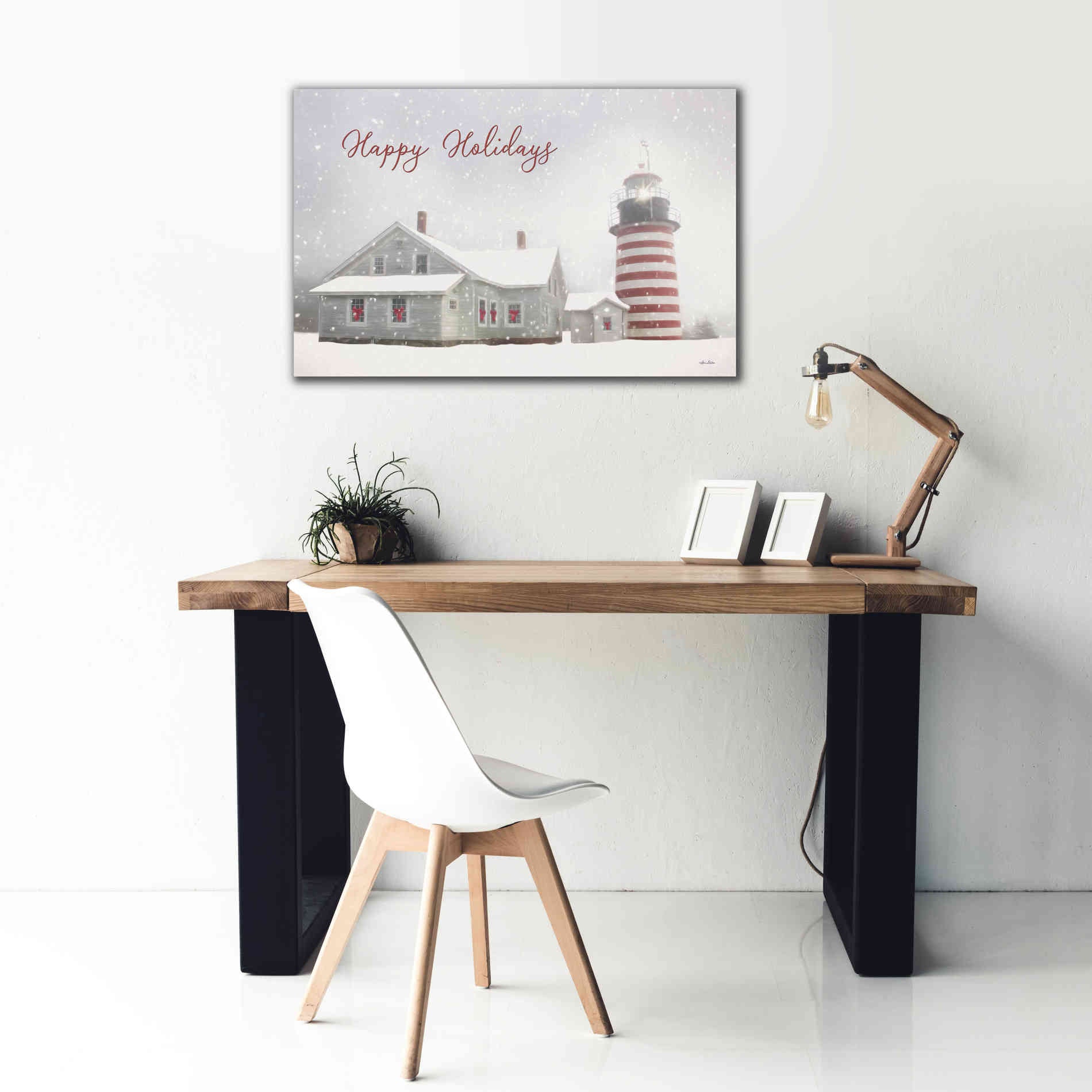 'Happy Holidays Lighthouse' by Lori Deiter, Canvas Wall Art,40 x 26